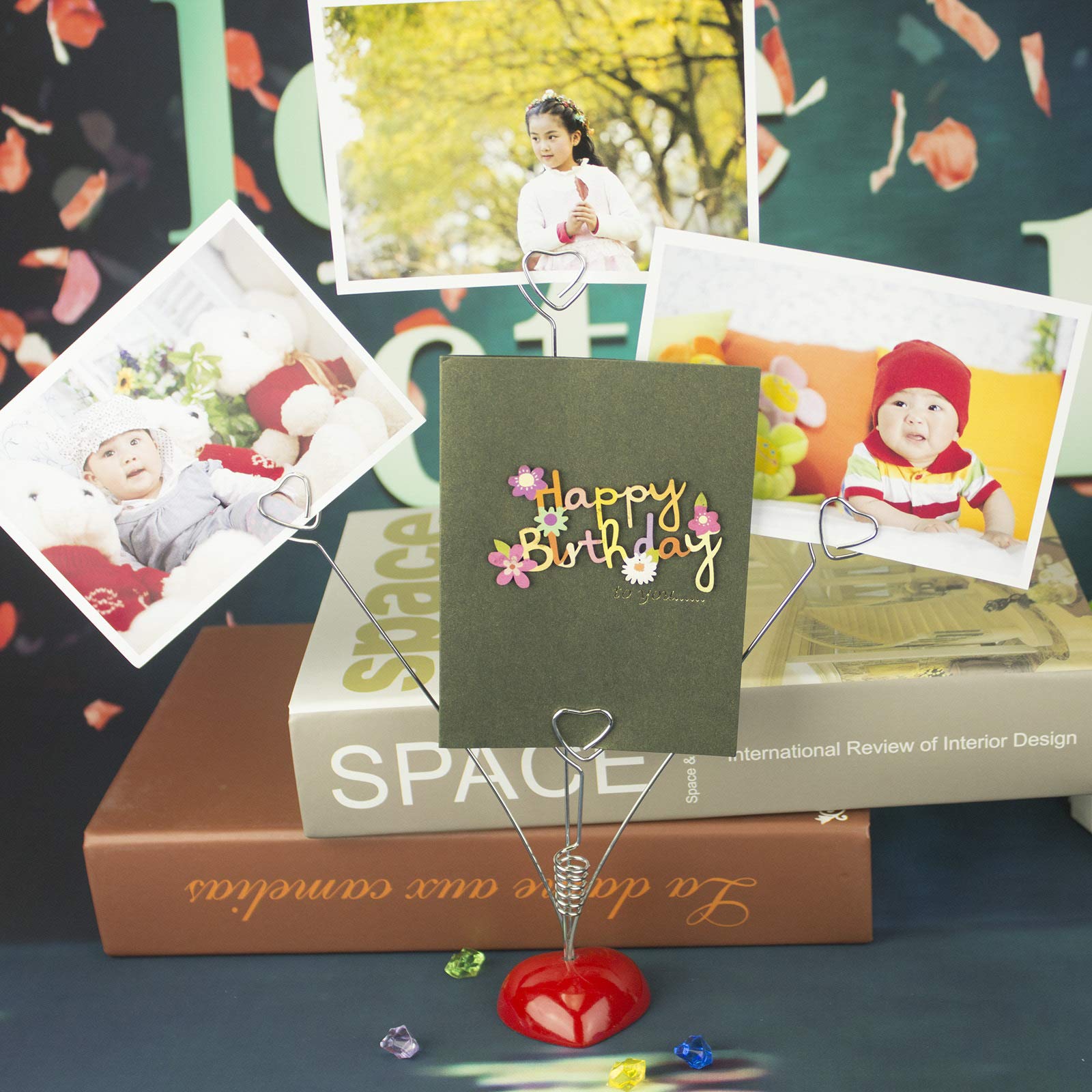 Heart-Shaped Photo & Gift Card Holder - Silver & Red Display Stand for Wedding, Christmas, Party Decorations
