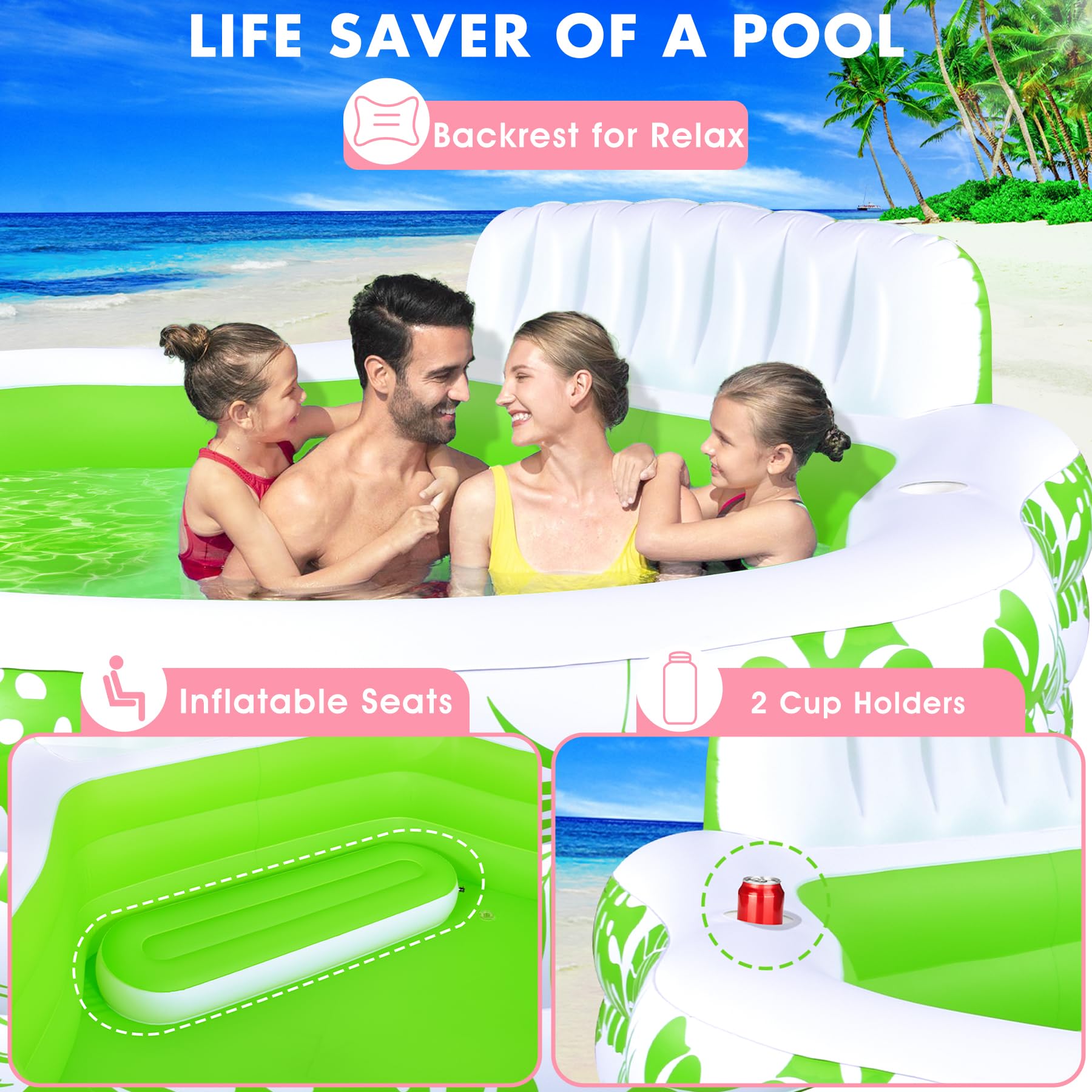 **Inflatable Pool with LED Lights, 90
