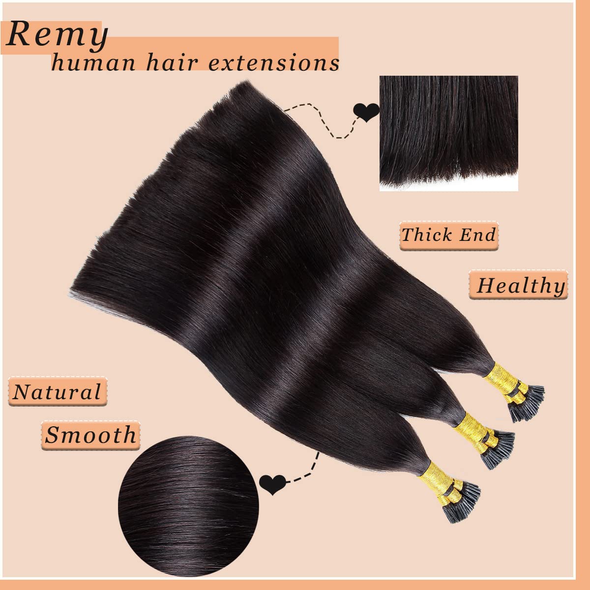 20 Inch I-Tip Human Hair Extensions - 100g Real Hair (1g/Strand) #1B Natural Black for Seamless Blending & Styling - Perfect for Weddings, Parties & Daily Wear