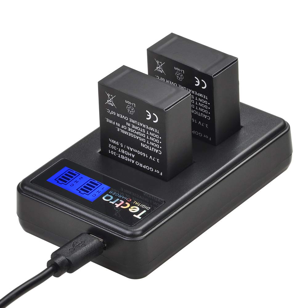 GoPro Hero 3 & Hero 3+ Replacement Battery 3-Pack with LCD Dual Charger - Compatible with AHDBT-301 & AHDBT-302 - Perfect for Outdoor Adventures, Travel Vlogging & Action Camera Enthusiasts