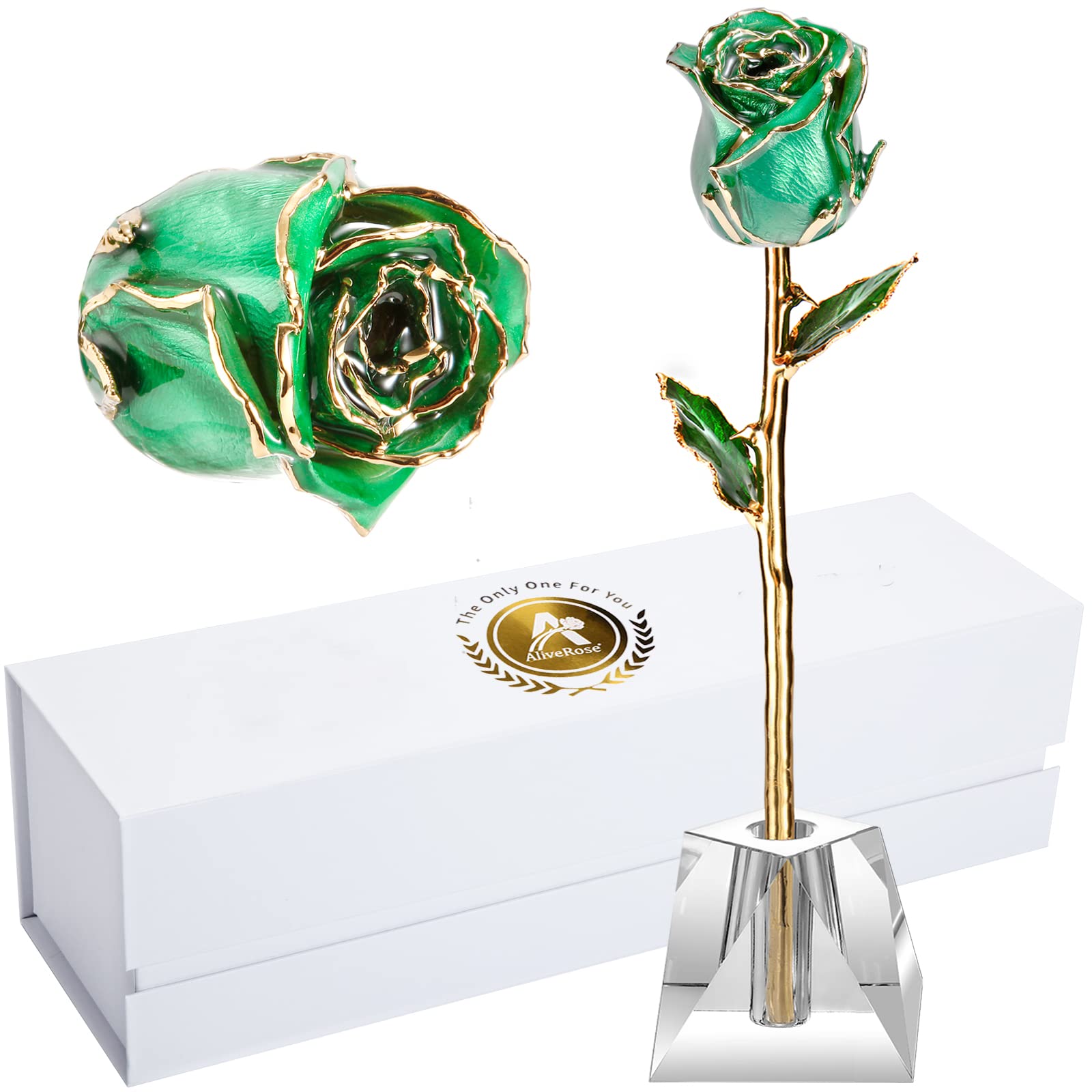 24K Gold Dipped Real Rose in Crystal Vase - Luxury Eternal Rose Gift for Valentine's Day, Anniversary, Mother's Day & Birthday - Perfect Romantic Gift for Her, Wedding Decoration & Home Décor