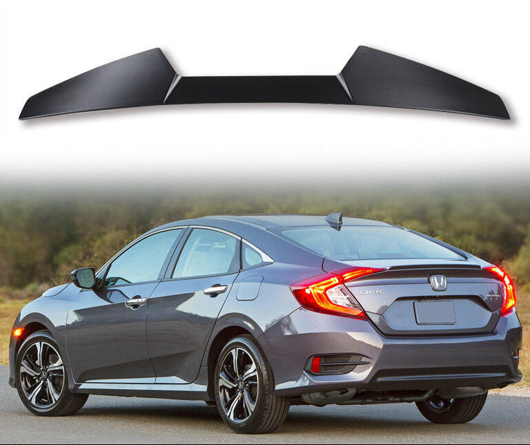 Rear Roof Spoiler for 2016-2021 Honda Civic Sedan - V Style Glossy Black PP Painted #NH731 Crystal Pearl Black - Enhances Aerodynamics & Sporty Look