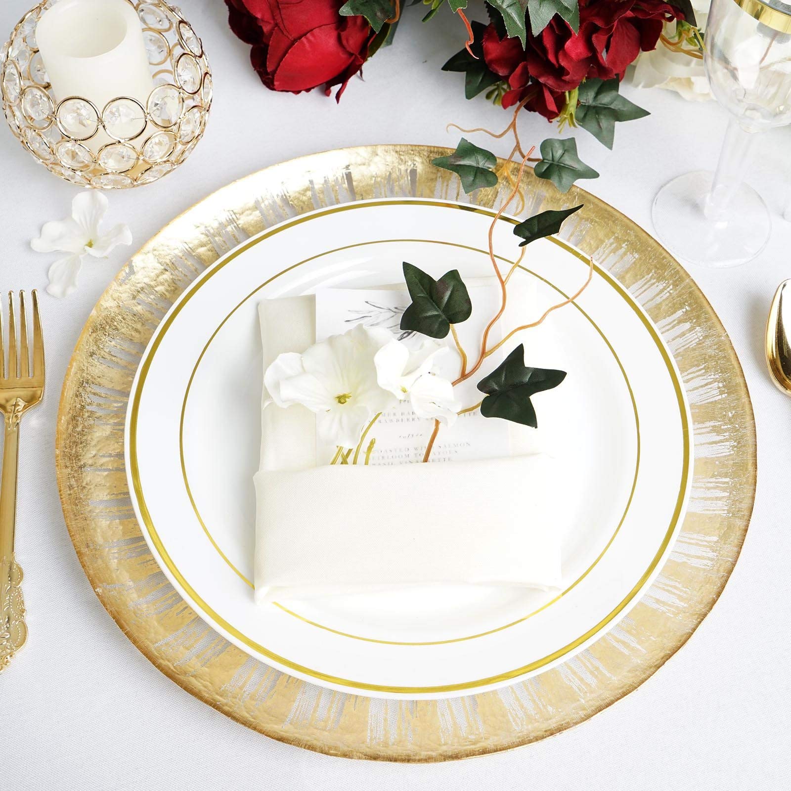Premium Glass Charger Plates with Gold Rim - Elegant Dinner Plate Chargers for Weddings & Formal Events - Set of 8 - Perfect for Table Decor, Holiday Dinners & Special Occasions