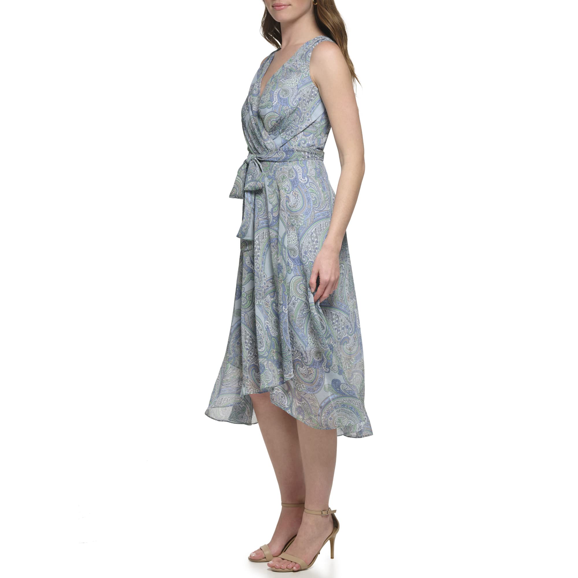 Tommy Hilfiger Women's Sleeveless Midi Dress - Faux Wrap Chiffon Summer Dress for Casual Wear & Special Occasions