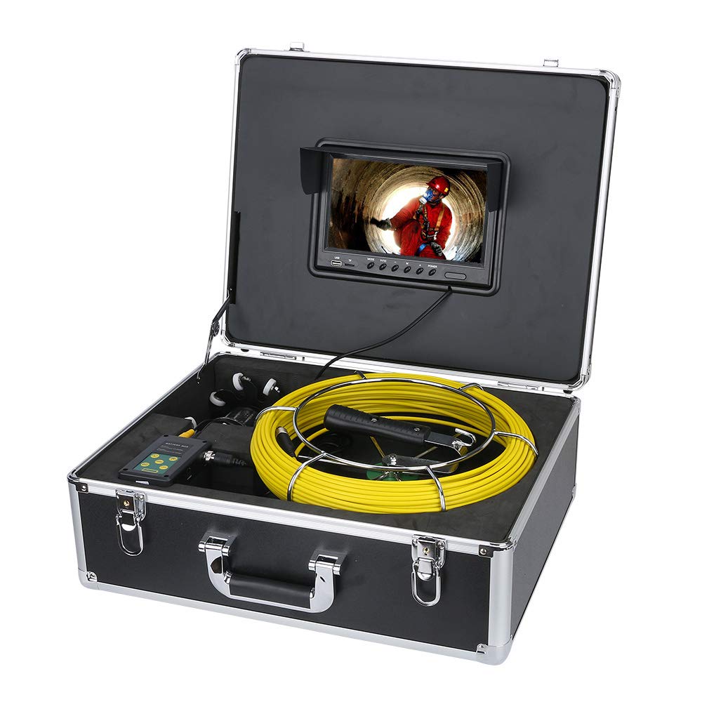 9 Inch DVR Recorder Pipe Inspection Camera - IP68 Waterproof Sewer Drain Pipeline Endoscope with 38 LEDs & 360° Rotating Lens (30M Cable) - Ideal for Plumbing, HVAC, and Industrial Maintenance Inspections