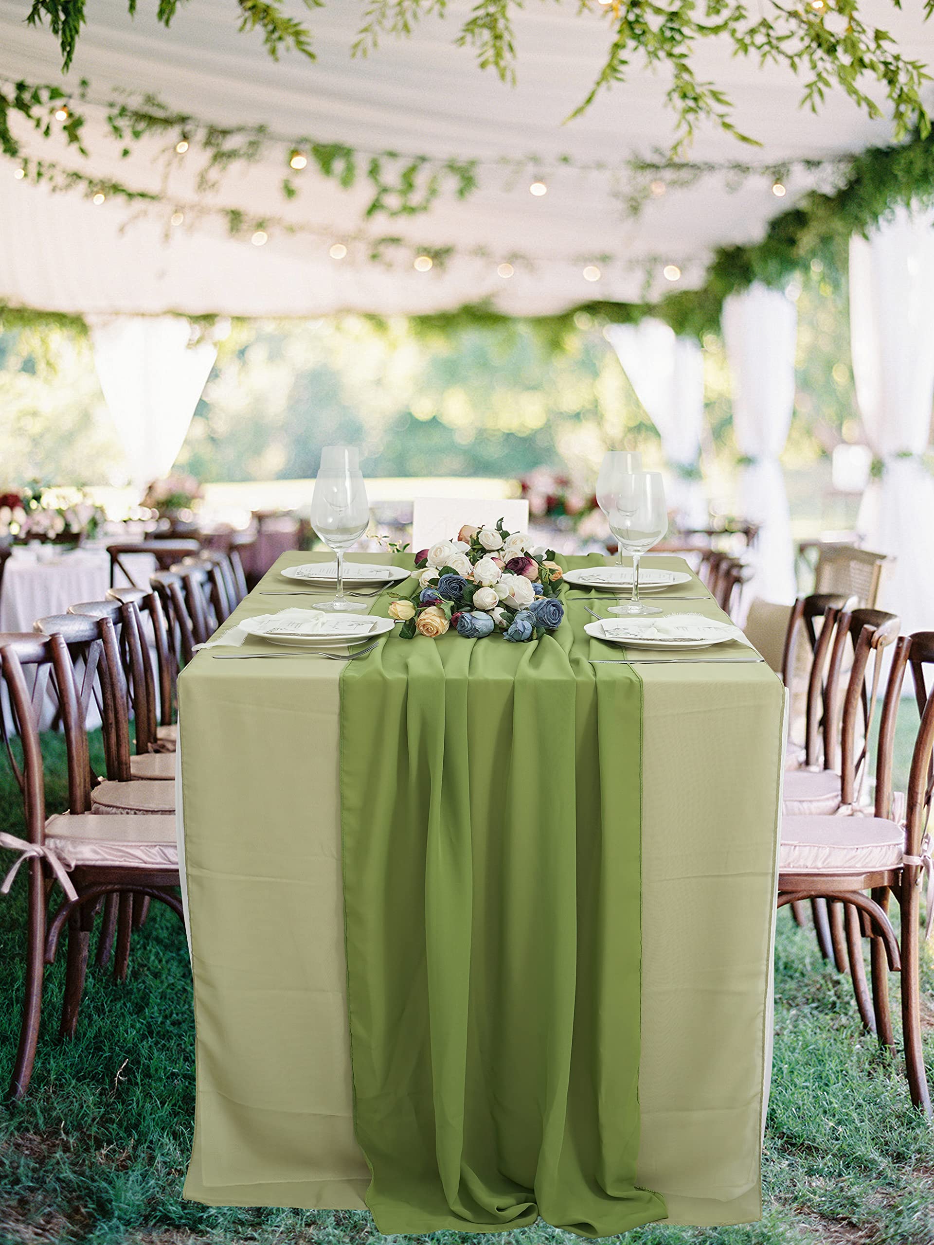 2-Pack 10 FT Sage Green Chiffon Table Runner - 29 x 122 Inch Sheer Wedding Tablecloth for Wedding Decor, Baby Shower, Bridal Shower, Birthday Party, Cake Table & Backdrop Decorations | Elegant & Versatile Event Decor
