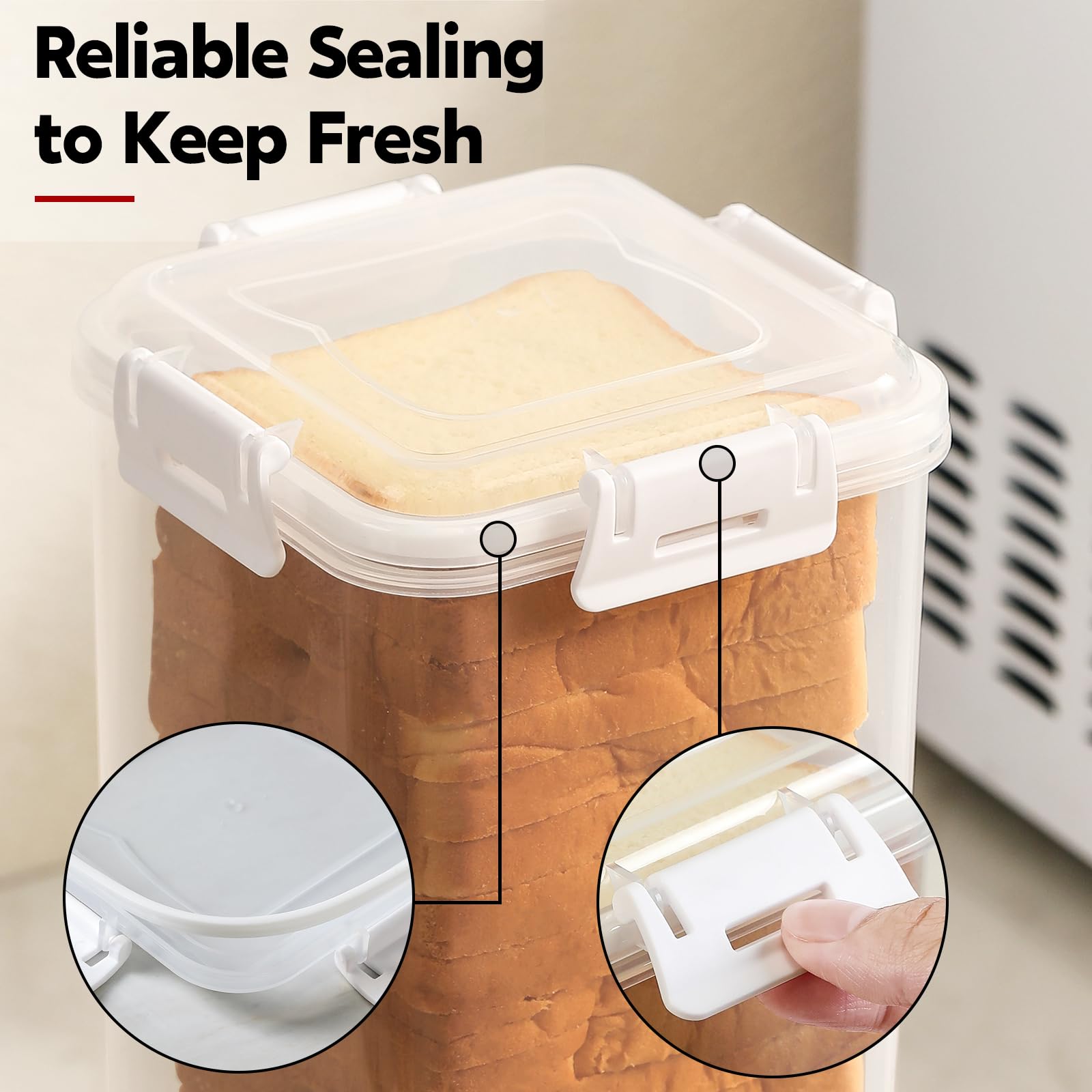 AOZITA 2-Pack Airtight Bread Storage Containers with White Lids - Plastic Sandwich & Loaf Bread Keepers for Freshness - Perfect for Kitchen Countertop, Pantry Organization & Bakery Storage