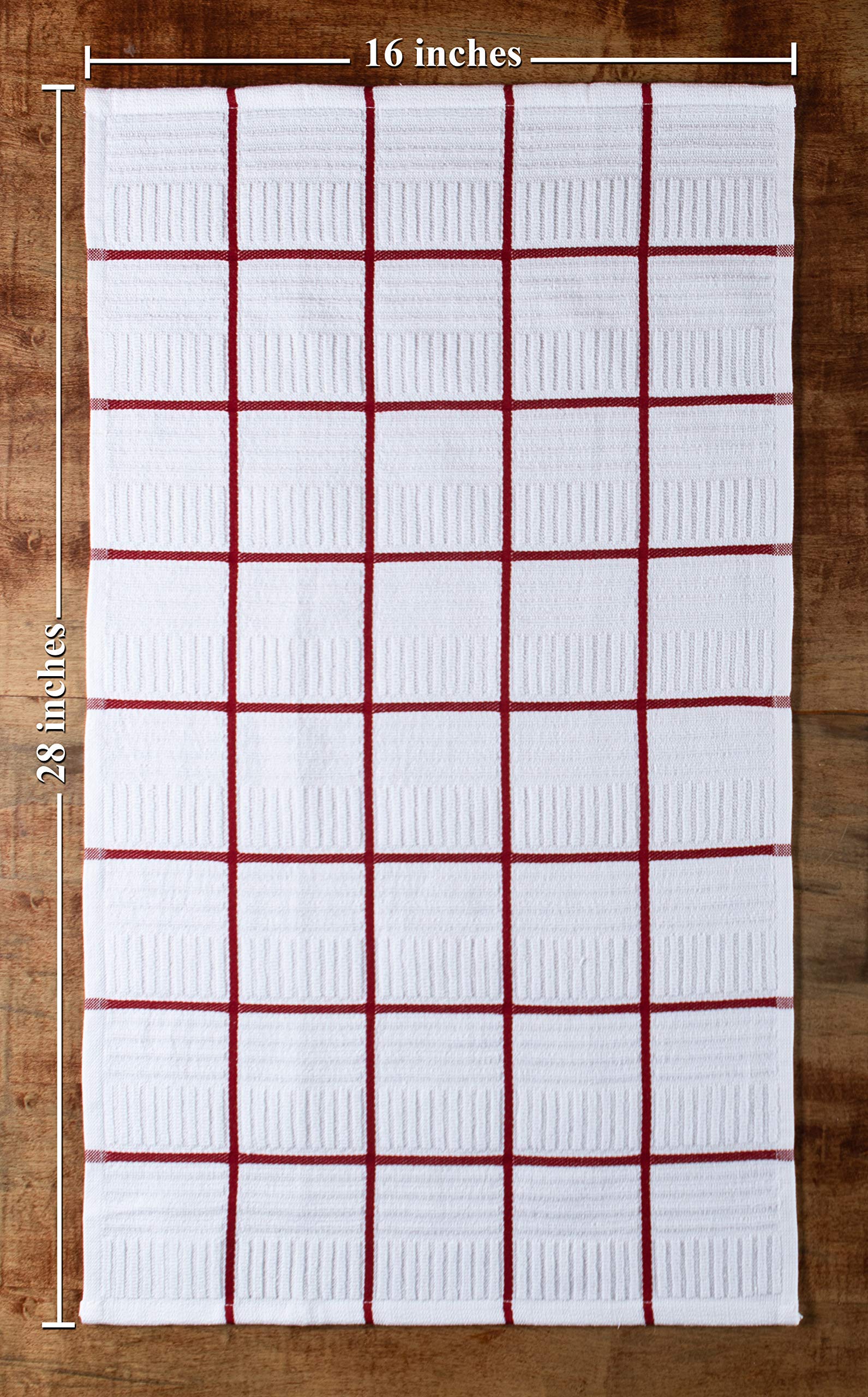 Premium 100% Cotton Kitchen Dish Towels Set of 4 - Absorbent & Reusable Red & White Hand Towels, Tea Towels & Cleaning Cloths (28x16 Inch) | Oeko-Tex Certified | Perfect for Drying Dishes, Wiping Countertops & Kitchen Decor