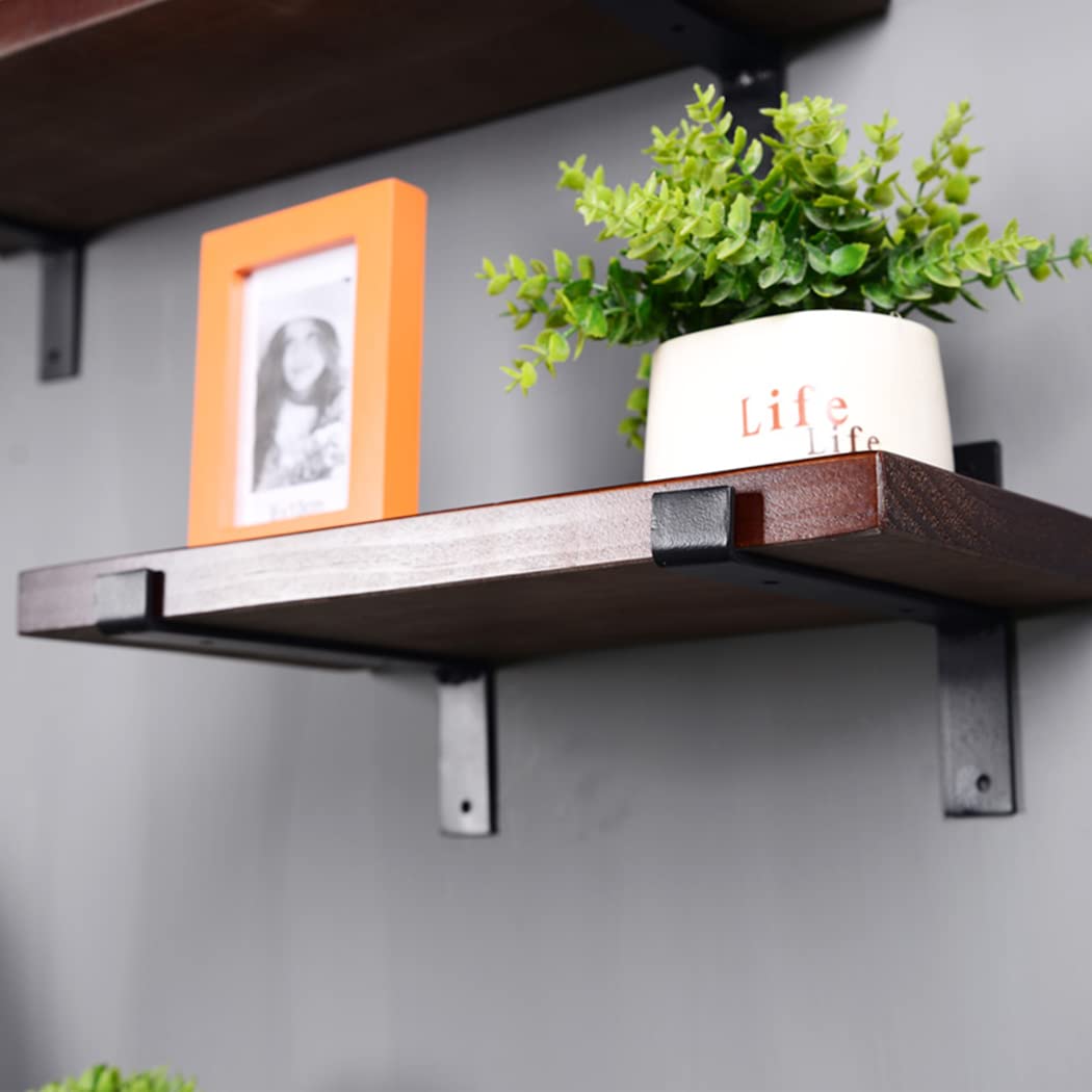 Heavy Duty Black Metal Shelf Brackets 2-Pack for Kitchen, Warehouse & DIY