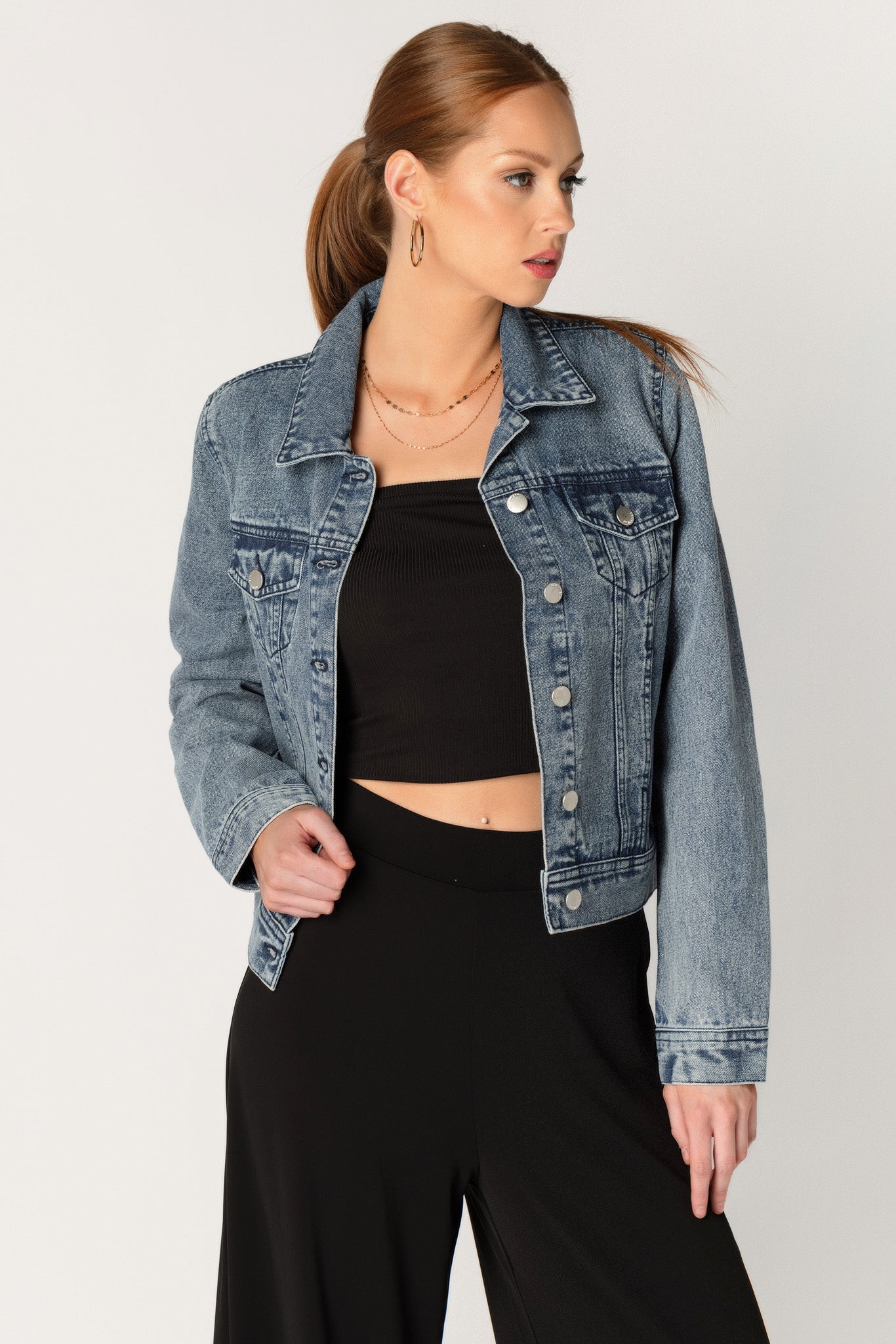 Ashley Dark Snow Wash Denim Jacket for Women - Vintage Distressed Denim Coat with Button Front & Pockets | Perfect for Casual Outfits, Fall Layering & Streetwear Fashion