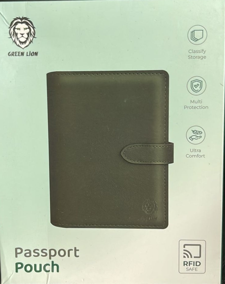 Premium RFID Blocking Passport Holder - Green Lion Design for Travel Security & Organization | Perfect for Airports, Vacations & International Trips