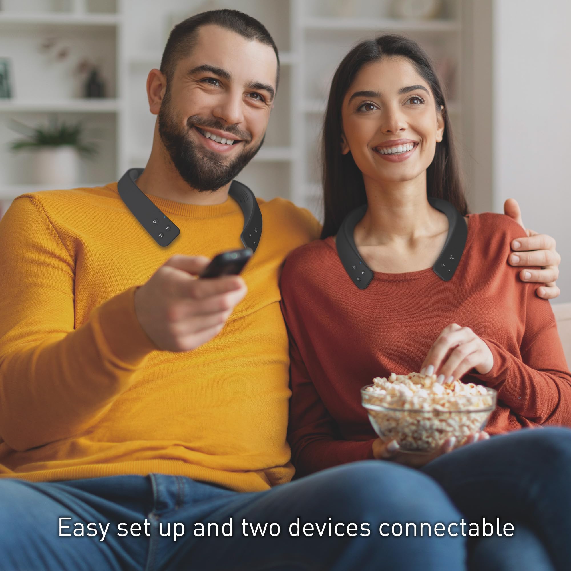 Panasonic WN10 Wireless Wearable Neck Speaker - Bluetooth 5.0, Dual Device Connection, Built-in Mic for Hands-Free Calls, IPX4 Splashproof - Perfect for TV Watching, Gaming, and Outdoor Activities (SC-WN10PP-K)