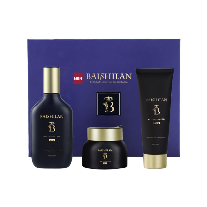 Men's Skincare Set - Facial Cleanser, Essence Water & Moisturizing Cream for Daily Cleansing & Hydration | Perfect for Morning & Night Routine, Travel & Grooming Essentials
