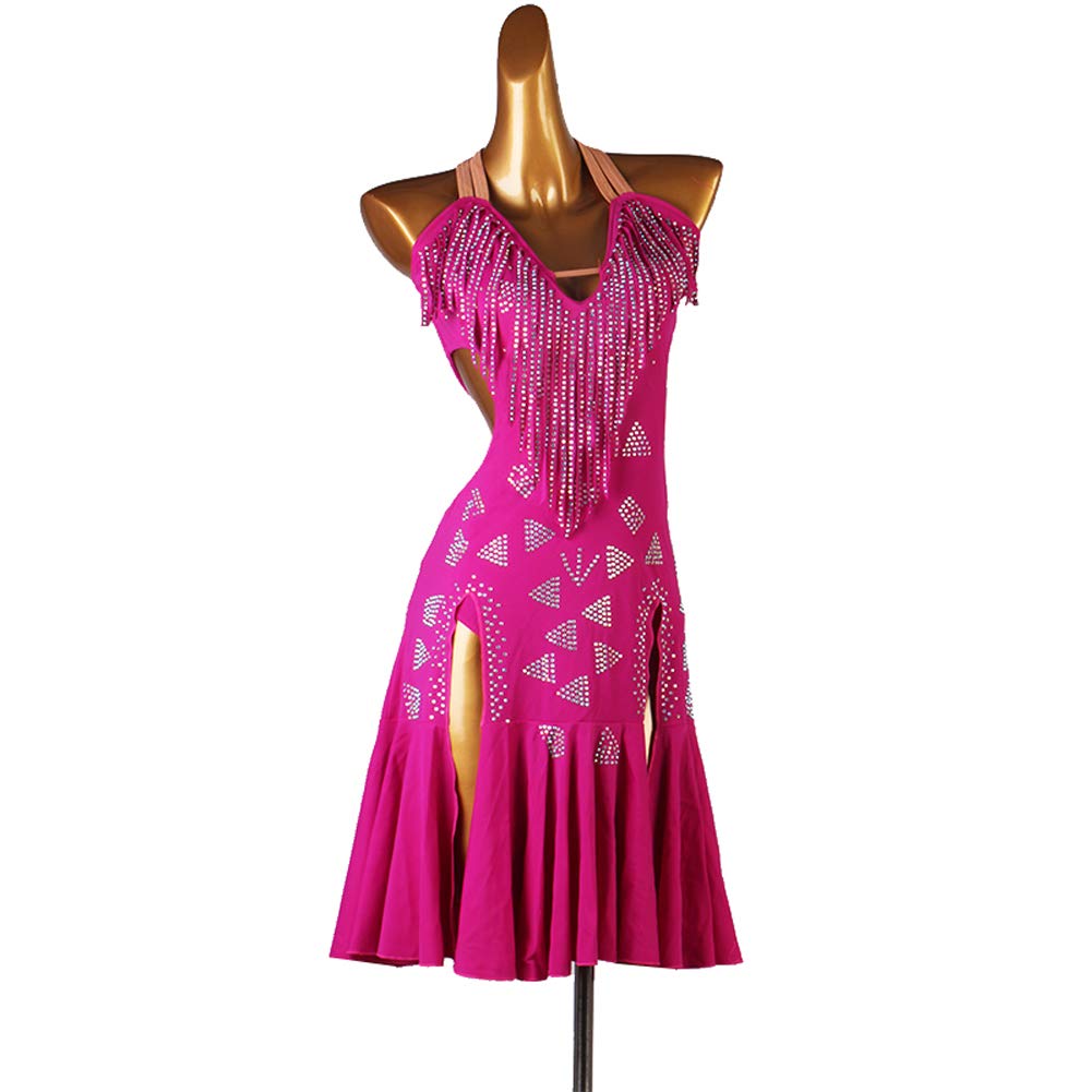 Elegant Rose Red Latin Dance Dress for Salsa, Tango, Cha Cha - Sparkling Rhinestone Ballroom Competition Dress for Women | Perfect for Performances, Shows & Dance Events