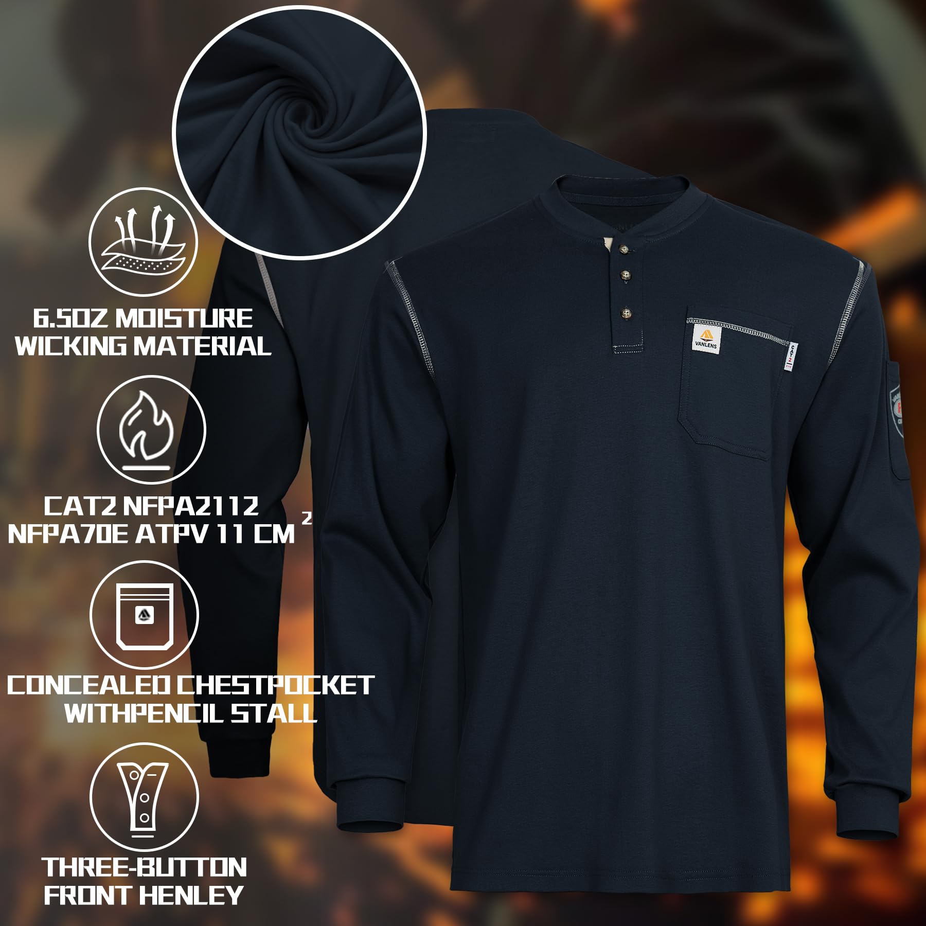 FR Shirts for Men - CAT2/HRC2 Flame Resistant Work Shirts, 6.5oz Lightweight Long Sleeve Fire Retardant Shirt for Welding, Construction & Industrial Safety Work