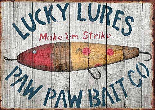 Vintage Fishing Lure Metal Tin Sign - 12x8 Inch Retro Wall Art Decor for Bait Shops, Tackle Stores & Supermarkets | Perfect for Camping Cabins, Man Caves & Outdoor Enthusiasts