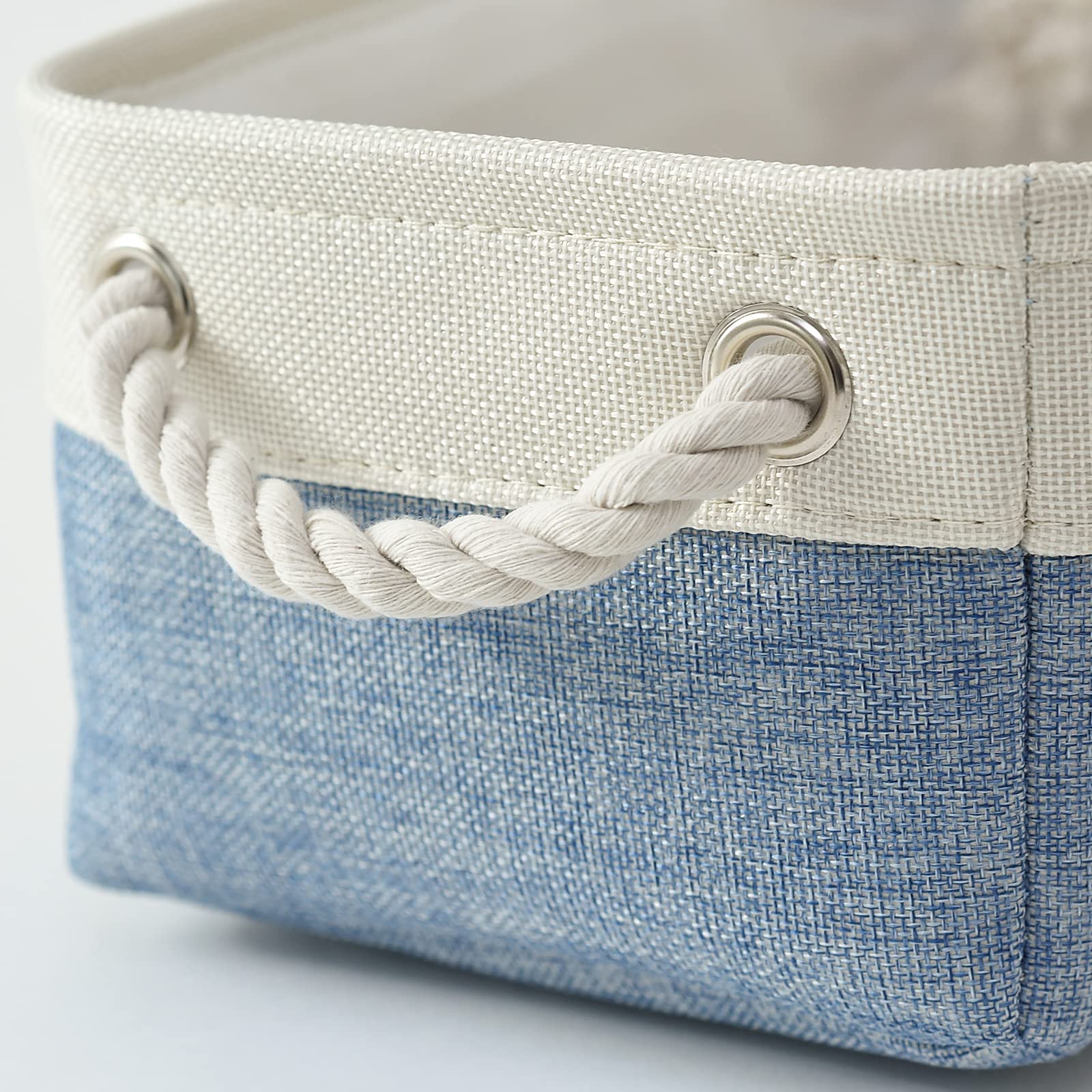 TcaFmac 6-Pack Small Fabric Storage Baskets for Shelves - Collapsible Closet Organizer Bins with Handles for Clothes, Toys, Home Decor (11.8 x 7.8 x 5.2 Inch, White & Blue) | Perfect for Bedroom, Nursery, Office & Bathroom Organization