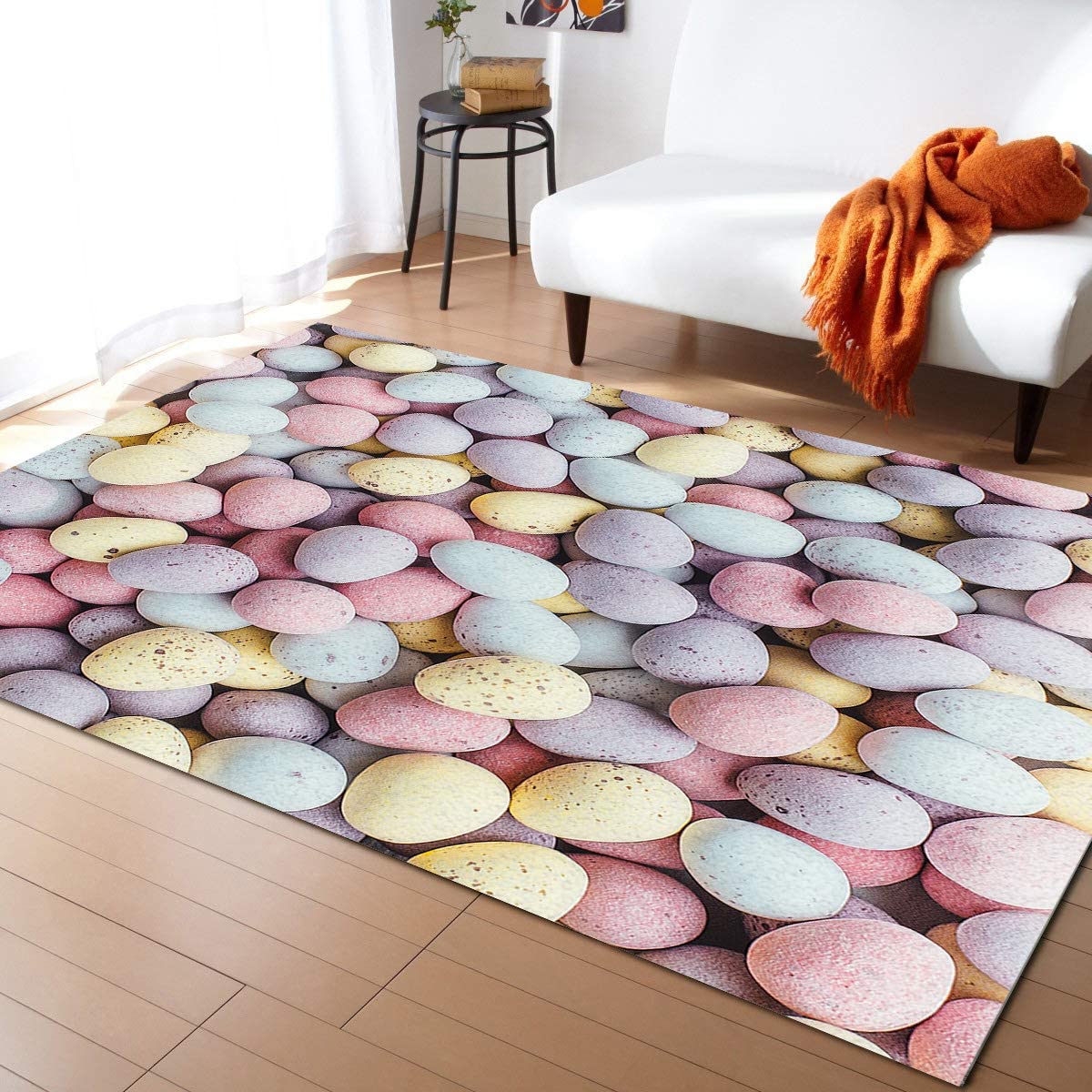 Colorful Cobblestone Pattern Non-Slip Area Rug - Easter Egg Design Indoor Carpet for Living Room, Bedroom & Playroom - Easy Clean Large Decorative Rug (5.3ft x 4ft) - Perfect for Kids, Boys & Girls Play Area and Home Decor