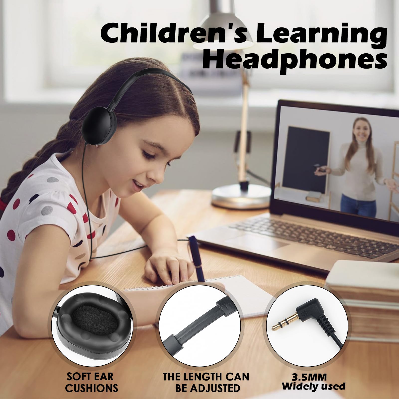 30 Pack Kids Headphones Bulk - Classroom Headphones for Students, Teens & Adults - Noise Reducing School Earphones Wholesale Set (Black) - Perfect for Online Learning, School Computer Labs & Study Sessions
