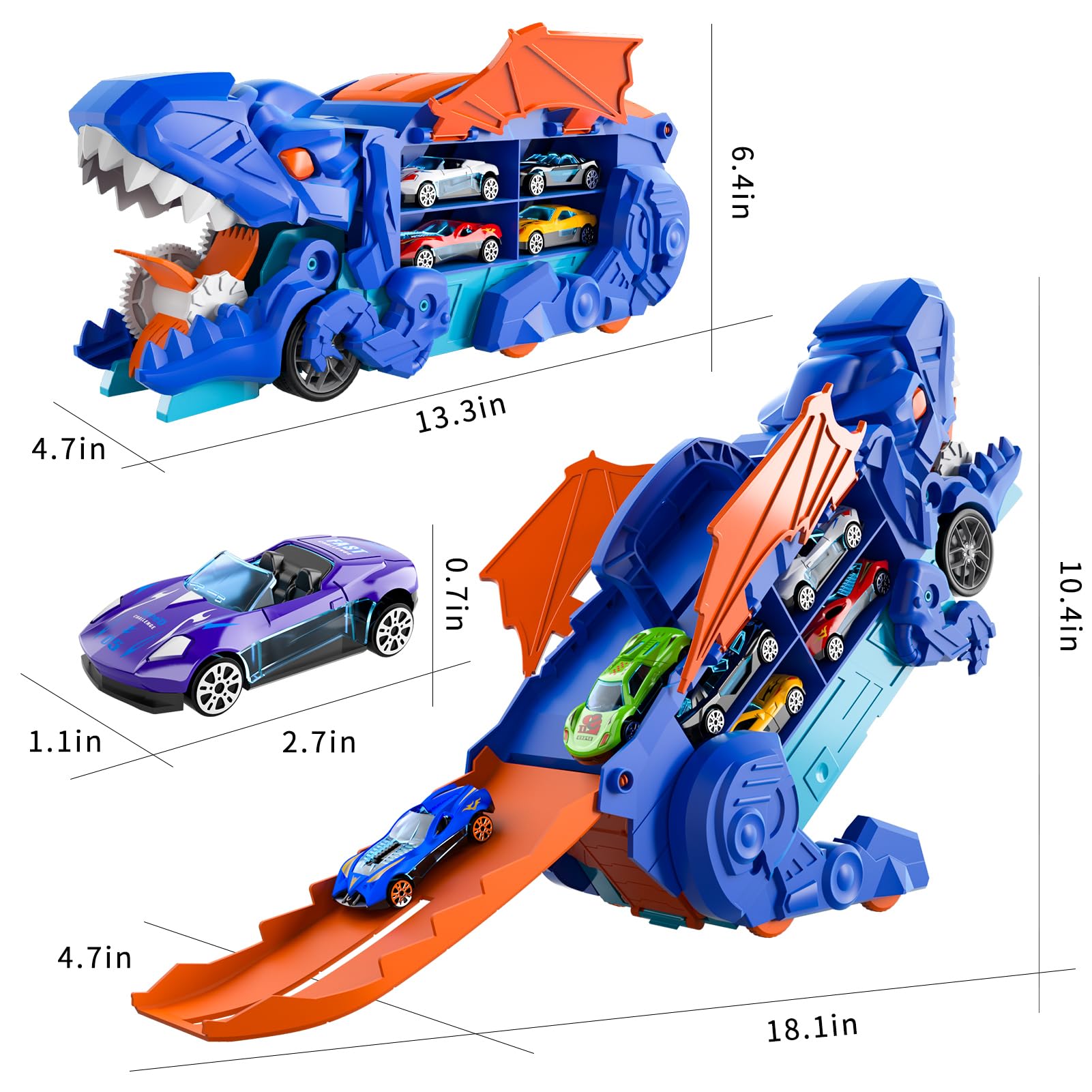 Dinosaur Truck Toys for Kids Ages 3-6 | 10-Piece Die-Cast Car Set with Transforming Dino Transporter | Interactive Play Vehicle & Track Set for Boys & Girls | Perfect for Birthday Gifts, Preschool Learning & Imaginative Play