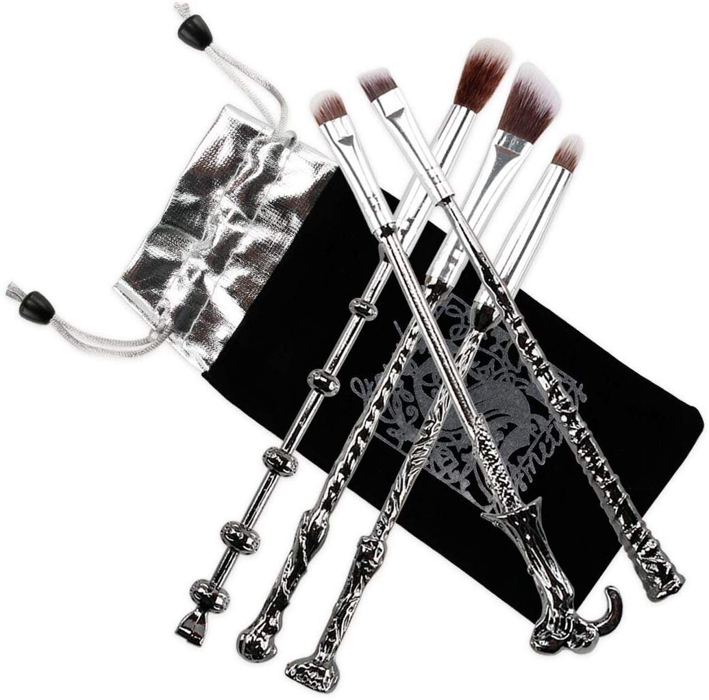 SONGQEE Harry Fan Wizard Wand Brushes - 10-Piece Professional Eye Makeup Brush Set for Eyeshadow, Blending, Foundation, Blush & Concealer (Silver Plus) - Perfect for Daily Makeup & Professional Makeup Artists