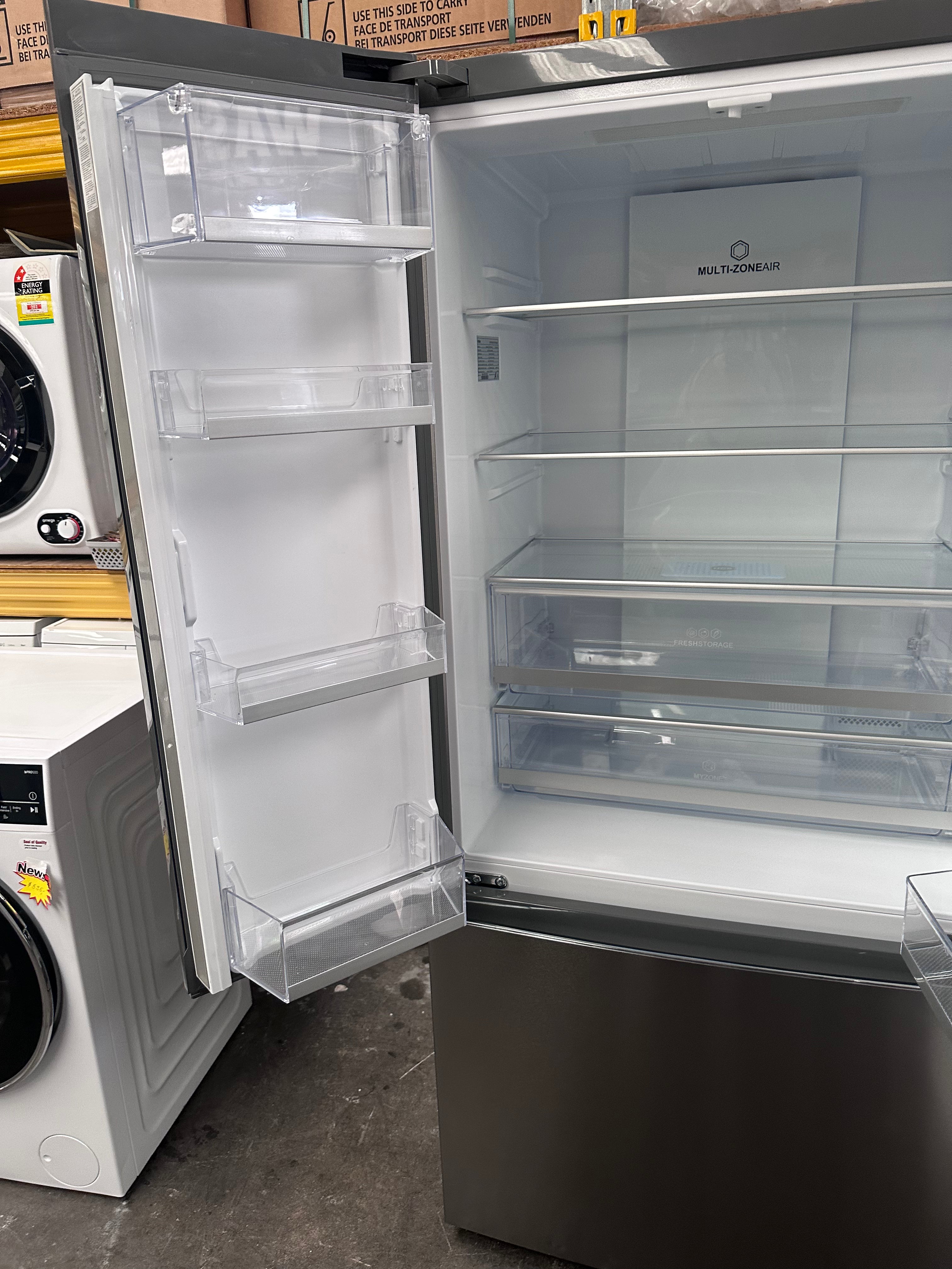 Haier 489L French Door Refrigerator with Water Dispenser - Frost Free, Energy Efficient, Stainless Steel Look [Factory Second] - Perfect for Large Families & Open Kitchen Designs