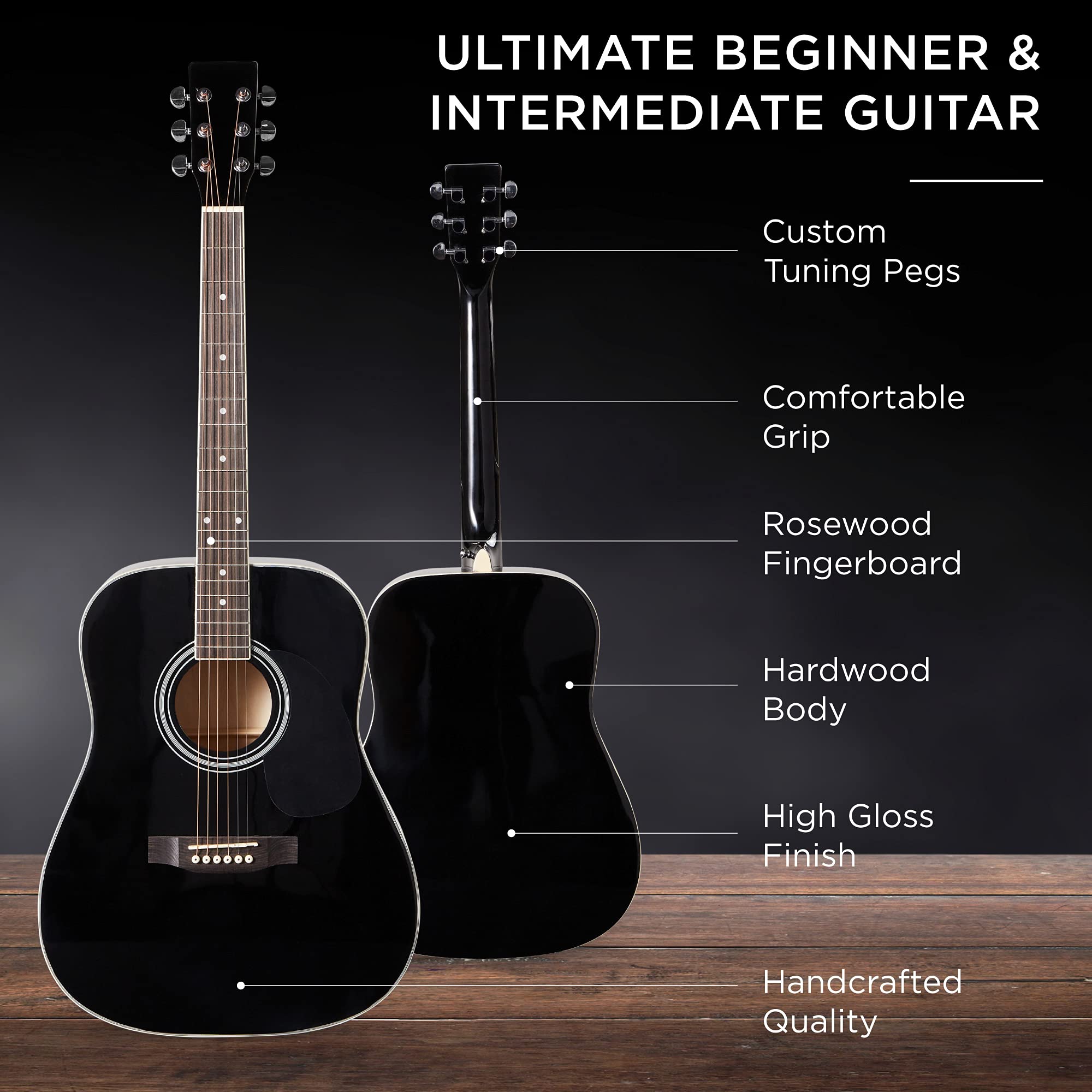 Best Choice Products 41-inch Full Size Beginner Acoustic Guitar Starter Set with Gig Bag, Strap, Capo, Strings & Picks - Black | Perfect for Beginners, Music Lessons, Campfire Singalongs & Home Practice