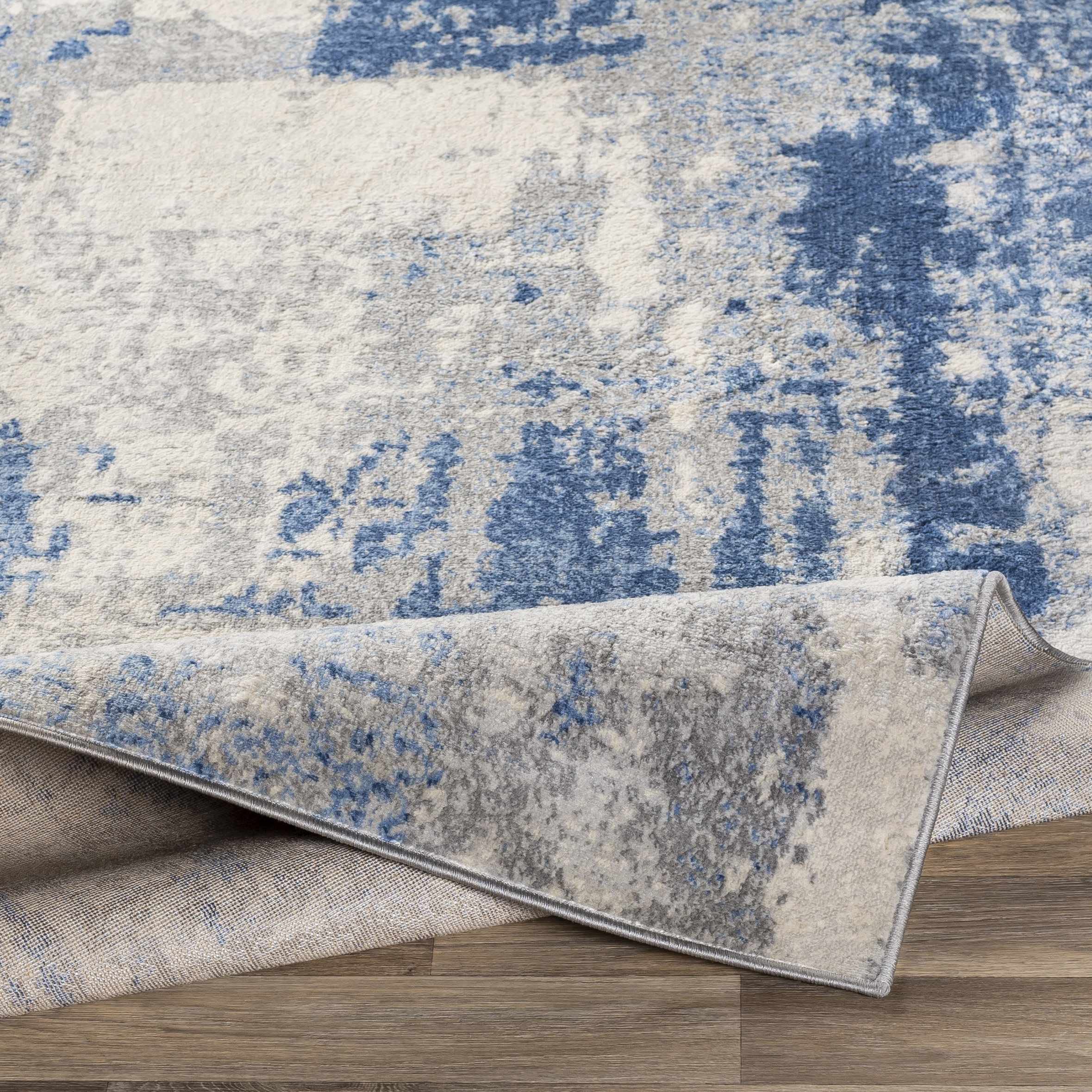 Premium Hauteloom Gerton Modern Area Rug for Living Room & Bedroom - Navy, Gray, Denim - 8'10