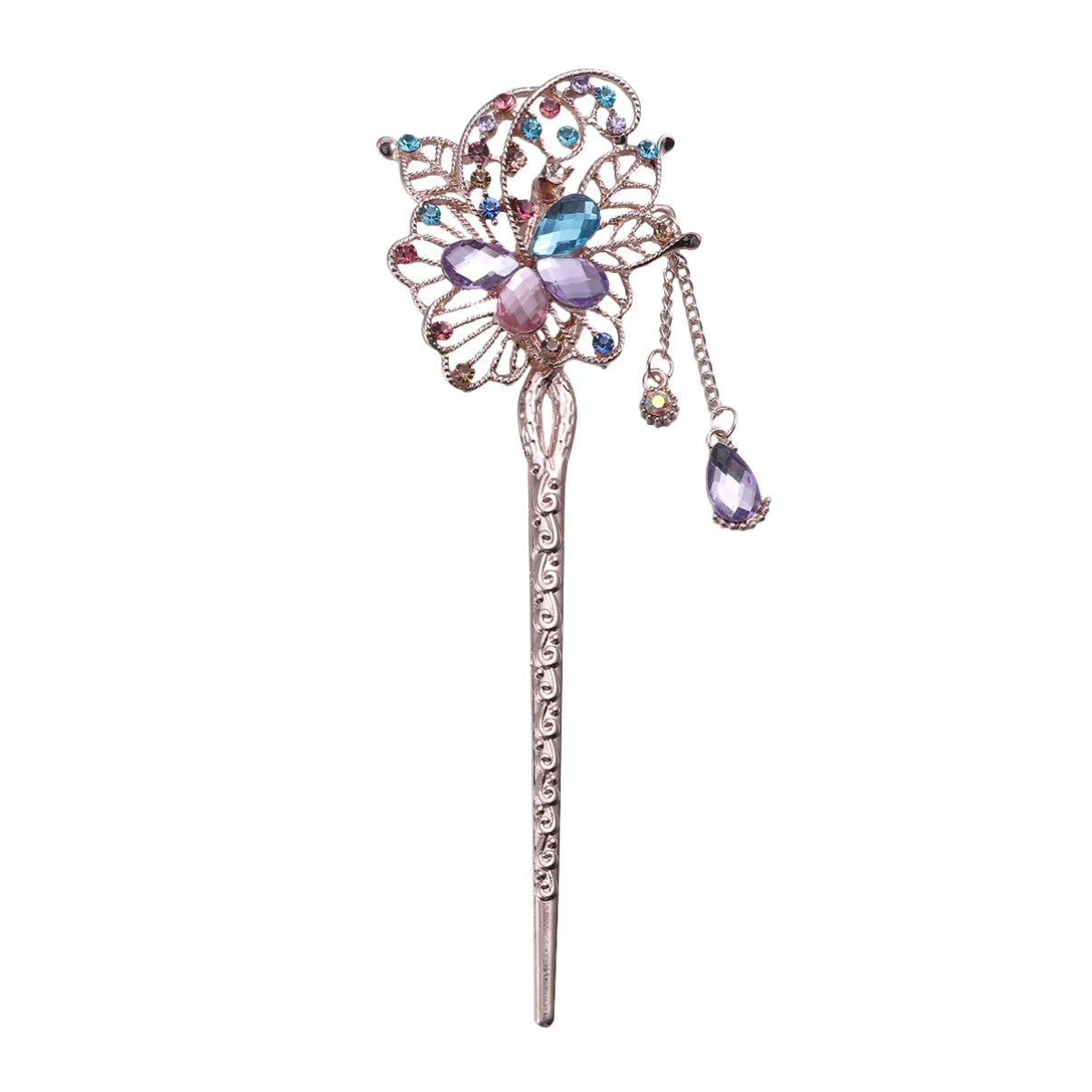 Lurrose Hair Chopsticks with Tassel - Decorative Crystal Butterfly Hairpins for Women & Girls - Elegant Updo Hair Accessories (Colorful) | Perfect for Weddings, Parties & Special Occasions