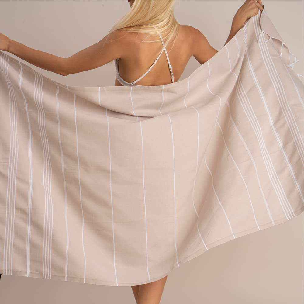 Turkish Beach Towel - Oversized 37x68, Quick-Dry & Sand-Free - Perfect for Pool, Beach & Travel (Beige)