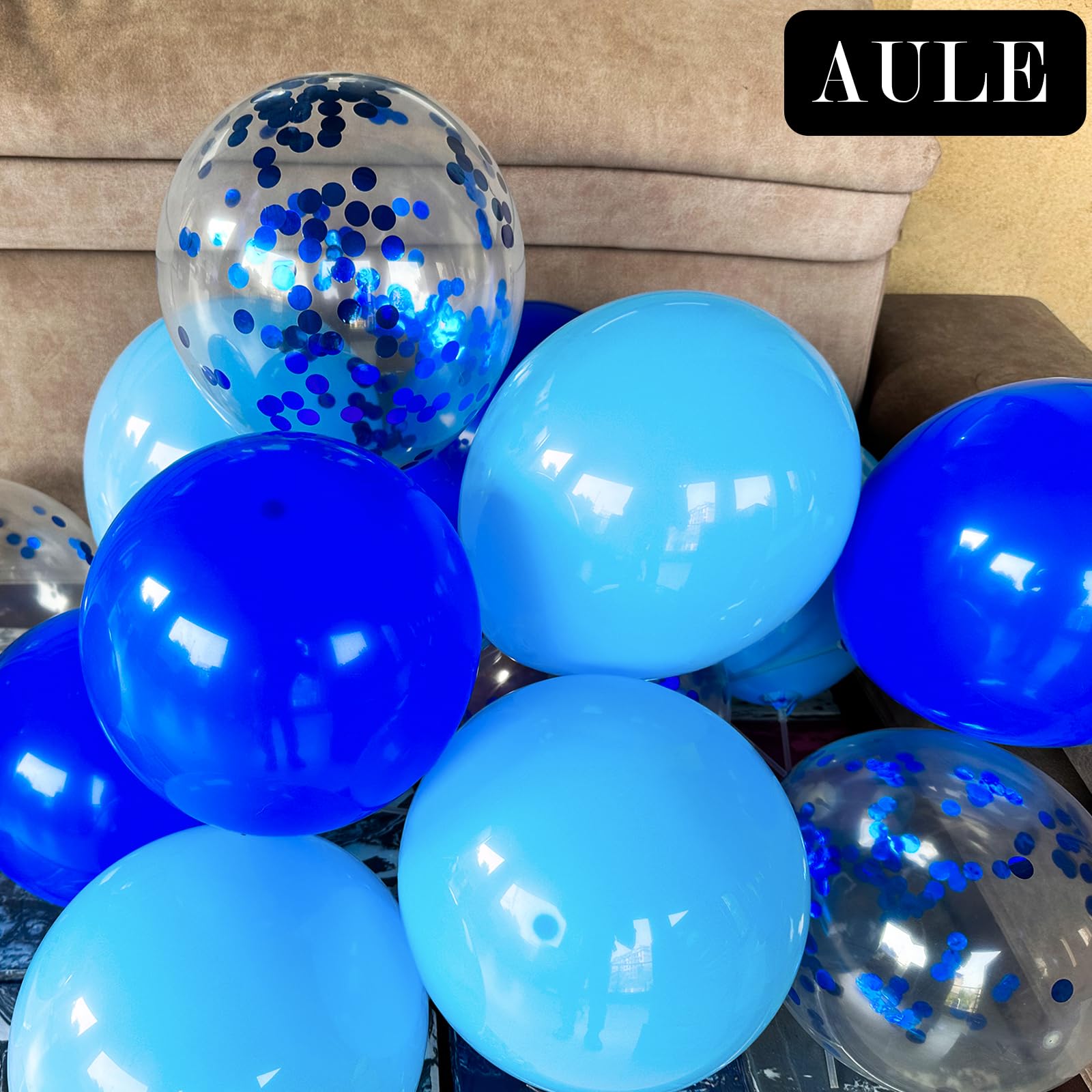 60 Pack Premium 12 Inch Latex Balloons - Royal Blue & Baby Blue Confetti Balloons with Blue Ribbon | Perfect for Birthday Parties, Baby Showers, Weddings & Anniversary Decorations