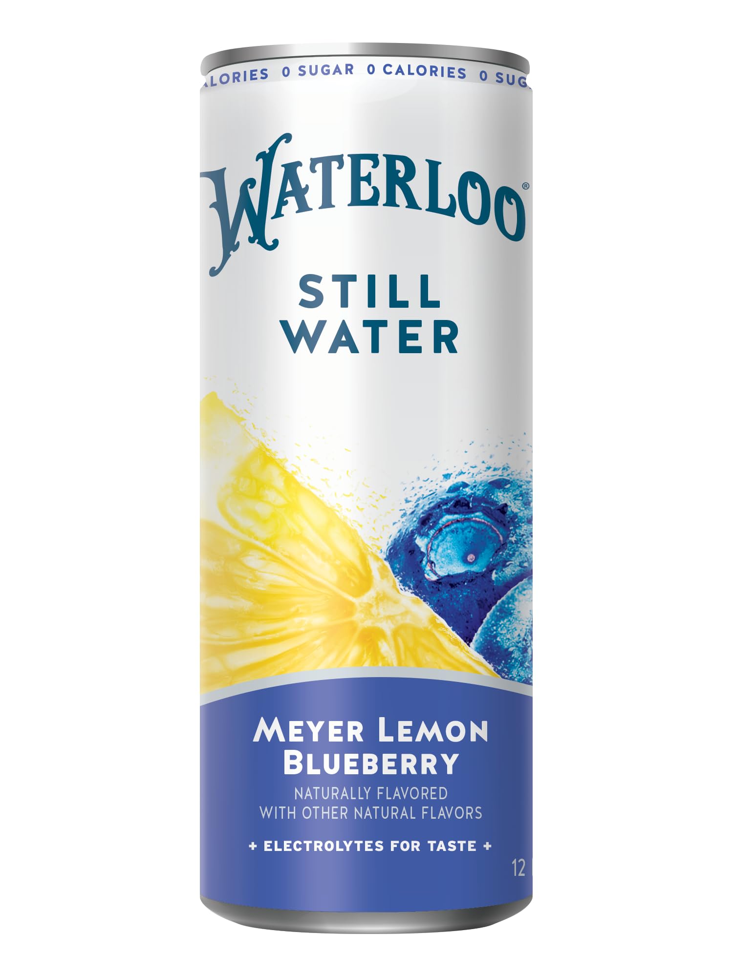 Waterloo Still Water, Meyer Lemon Blueberry - Naturally Flavored Purified Water | 12 Fl Oz Cans (Pack of 12) | Zero Calories, Sugar & Sodium | Refreshing Hydration for Workouts, Office & Outdoor Activities