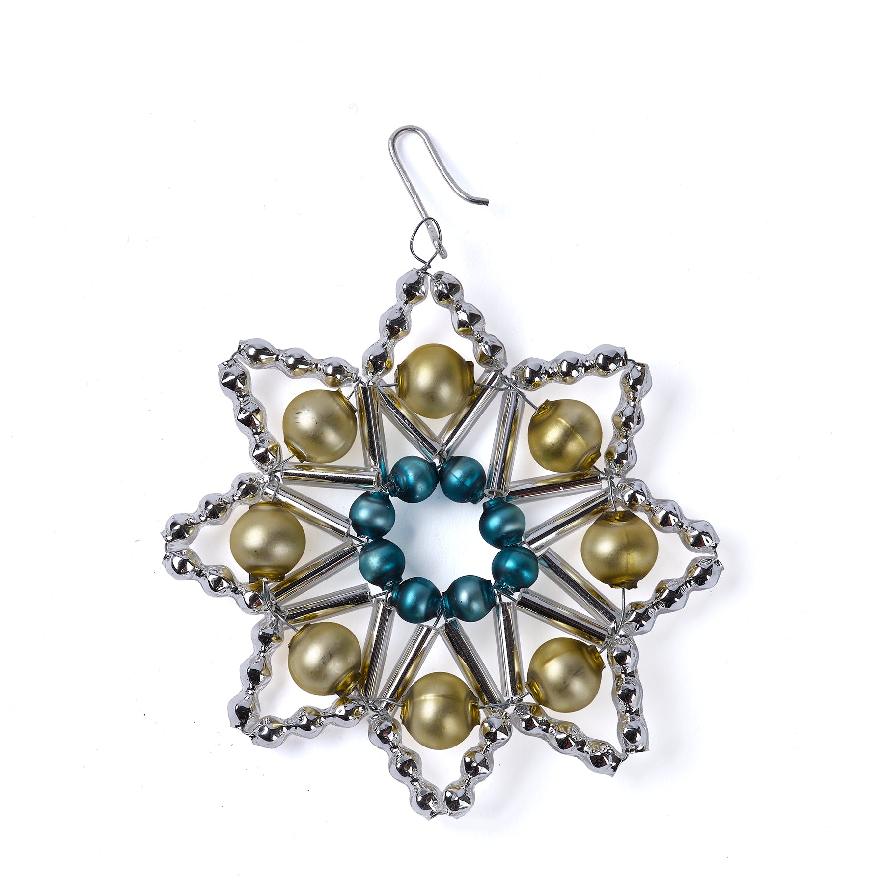 Silver Green Blue Star Ornament - Elegant Christmas Tree Decorations for Holiday Home & Party Decor
