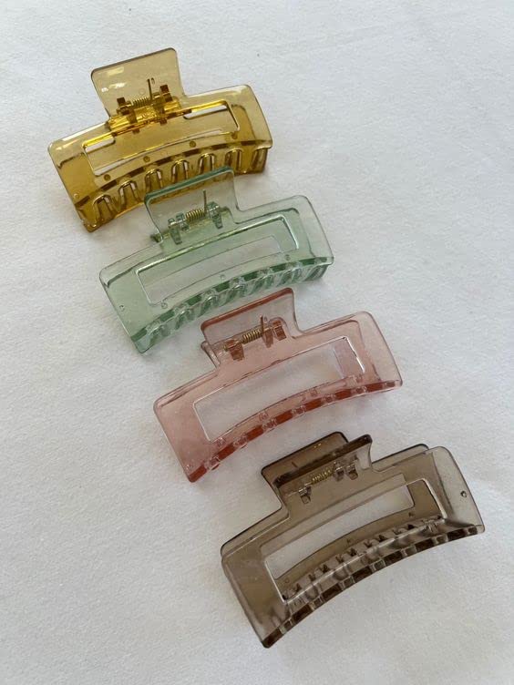 Bakefy 4-Piece Transparent Candy Color Large Hair Claw Clips - Strong Hold Butterfly Hair Clamps for Women, Perfect for Thick Hair, Ponytails & Updos (4 Pack)