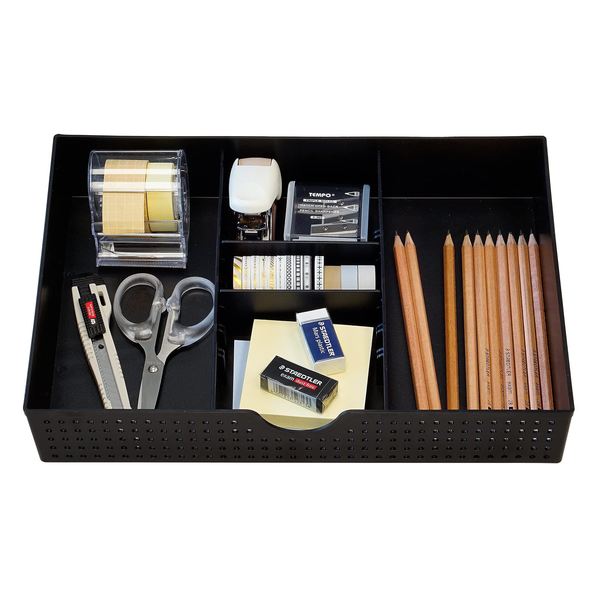 CAXXA 2 Pack 3 Slot Drawer Organizer with Adjustable Dividers - Black Desk Drawer Storage for Office Supplies, Kitchen Utensils & Home Organization | Perfect for Office, Kitchen & Bathroom Organization