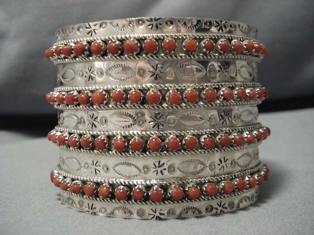 Vintage Zuni Sterling Silver Native American Coral Bracelet - Handmade Southwest Jewelry for Women, Perfect for Boho & Tribal Fashion