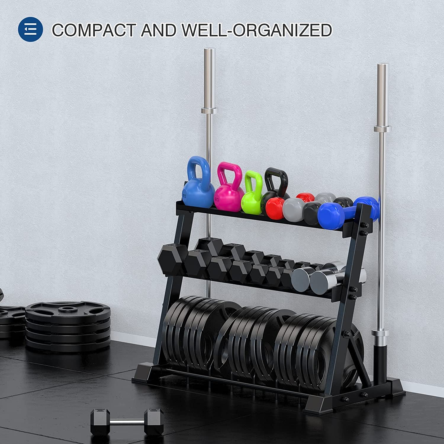 3-Tier Dumbbell Rack - Heavy Duty Weight Plate & Kettlebell Storage Stand for Home Gym, Fitness Equipment Organizer - Perfect for Garage, Basement & Workout Room Organization