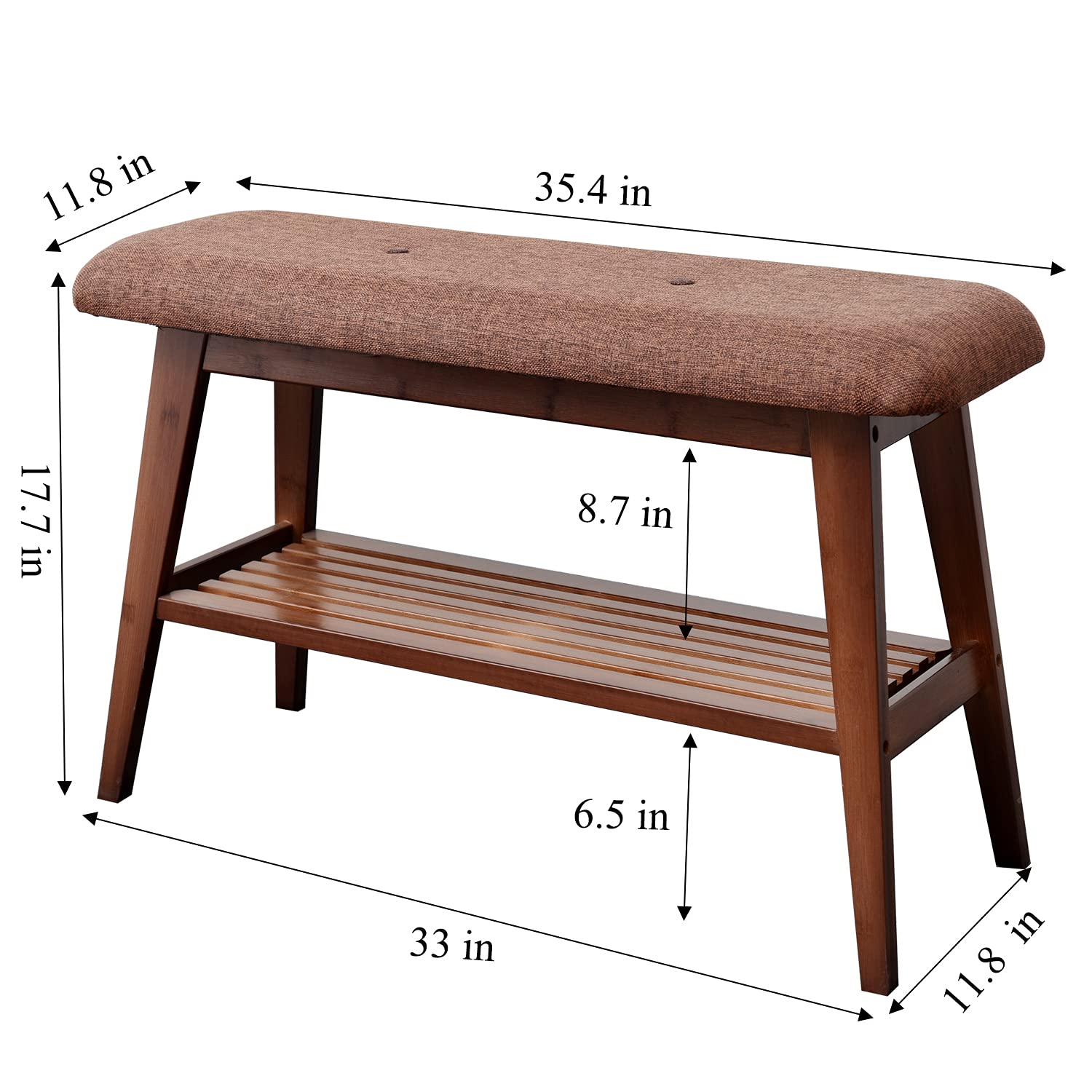 **Bamboo Shoe Rack Bench with 2-Tier Storage - Sturdy Entryway Organizer for Hallway, Living Room & Mudroom - Simple Style, High Load-Bearing (Brown, 35.4 Inches) - Perfect for Small Spaces & Shoe Storage**