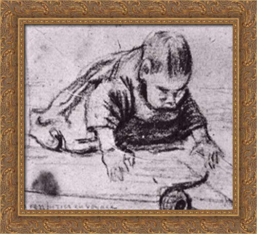 Vincent van Gogh Baby Crawling 22x20 Gold Ornate Wood Framed Canvas Art - Perfect for Nursery Decor & Baby Room Wall Art