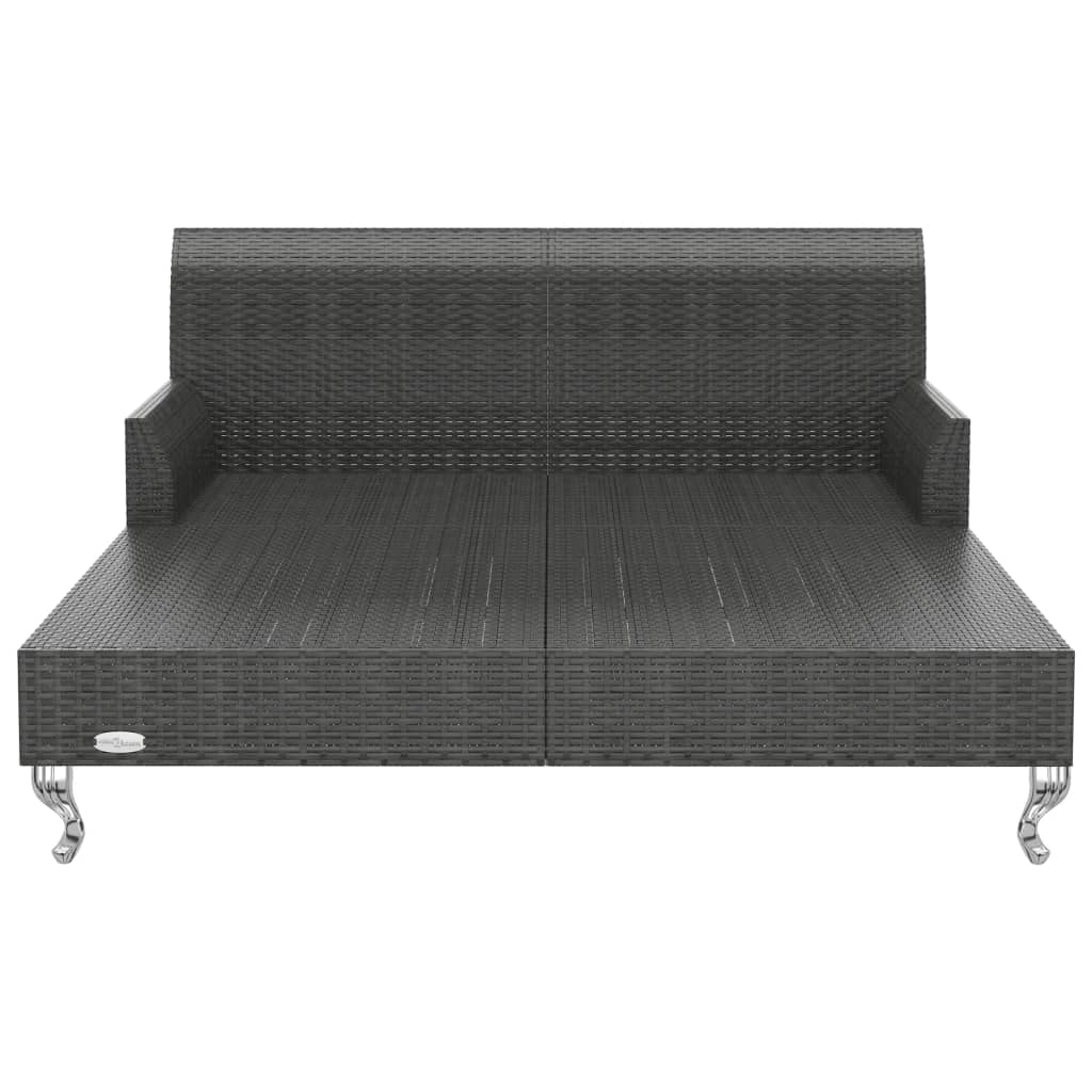 CHARMMA 2-Person Outdoor Patio Sun Lounger with Comfortable Cushions - Durable Poly Rattan Wicker Furniture in Black (37.8KG) - Perfect for Poolside, Garden, or Backyard Relaxation