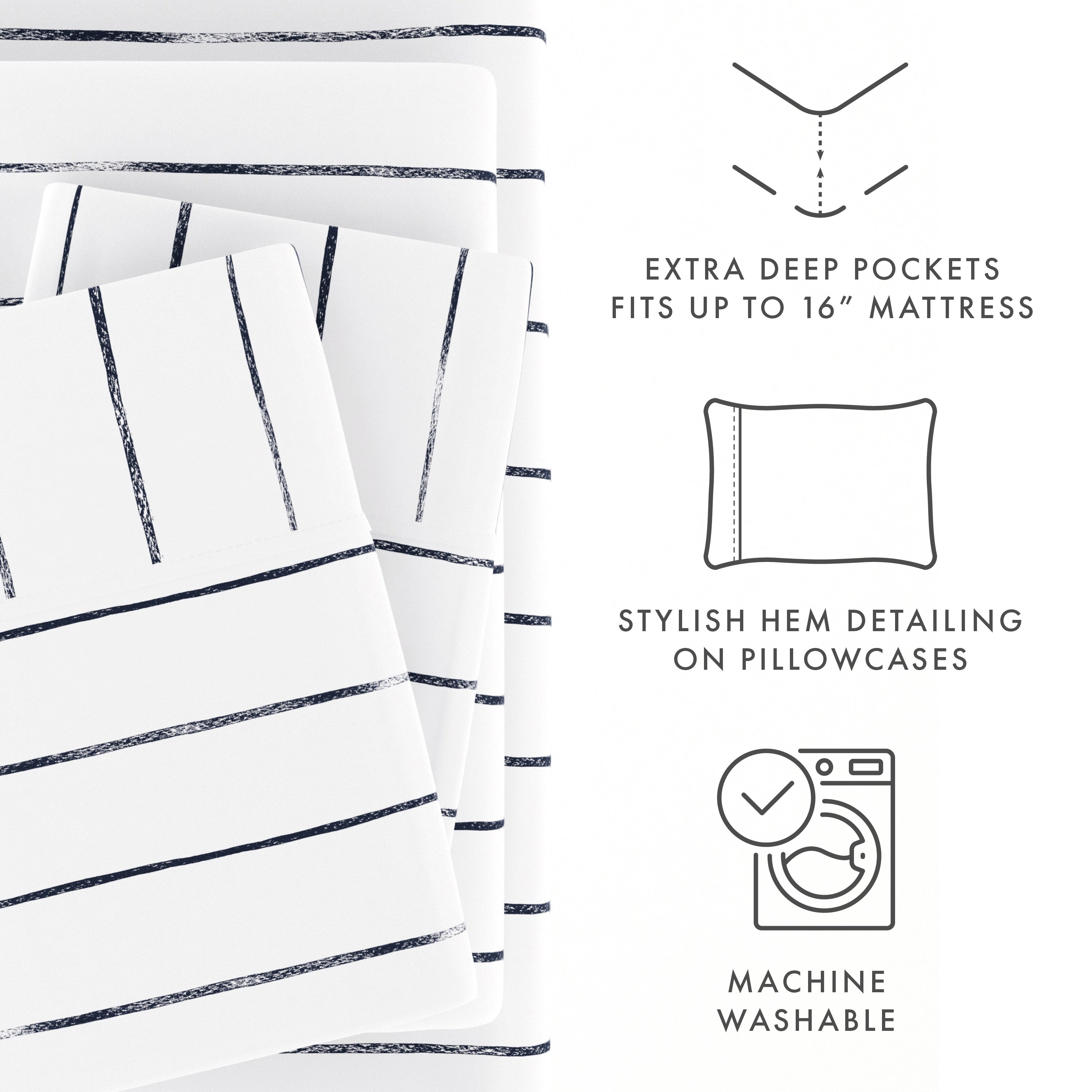 Distressed Field Stripe Pattern 4-Piece Sheet Set - Soft & Breathable Cotton Bedding for Cozy Home Decor - Perfect for Master Bedroom, Guest Room & Dorm