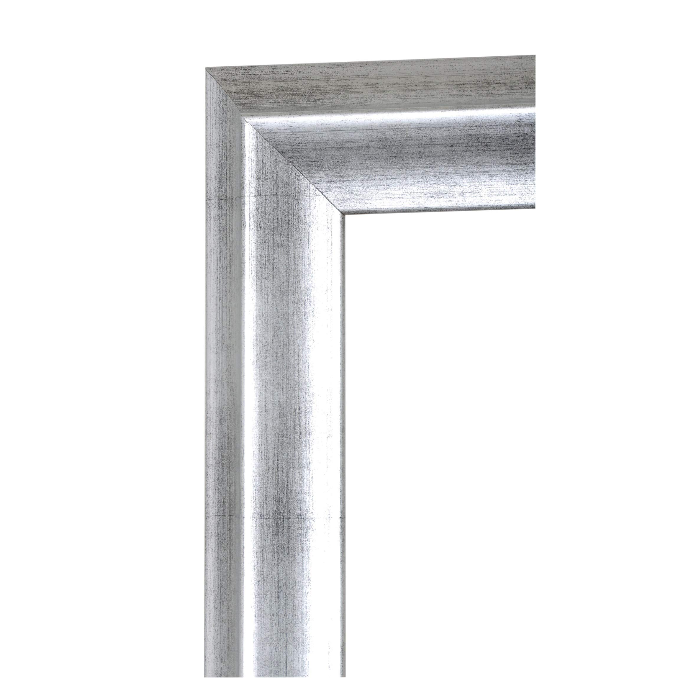 BrandtWorks Modern Brushed Silver Wall Mirror 31x35 Inches - Elegant Bathroom Vanity Mirror, Bedroom Decor & Entryway Accent Piece