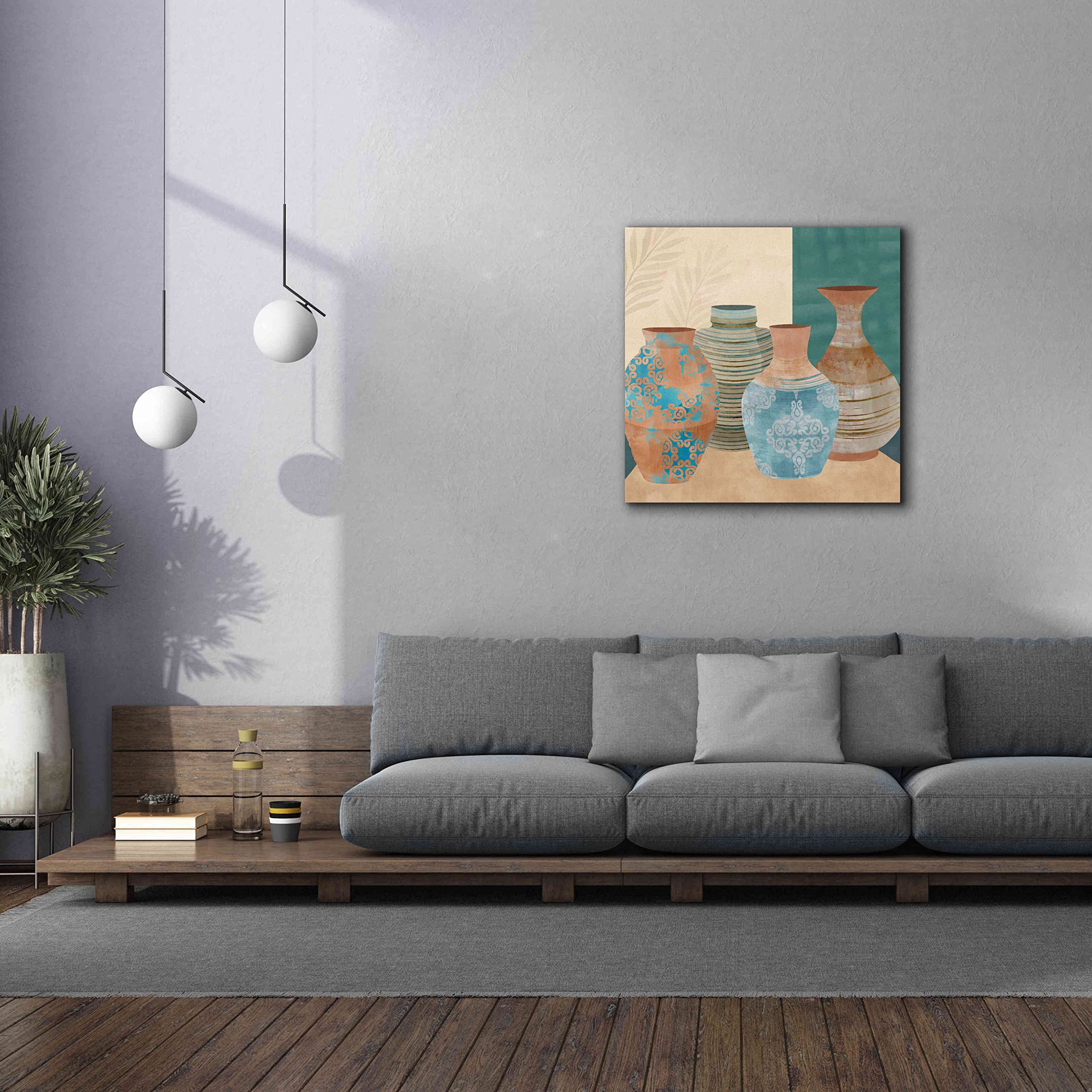 Flora Kouta 'Earthenware Pots II' Graffiti Giclee Canvas Wall Art Print - 37x37 Inches Modern Home Decor for Living Room, Bedroom & Office