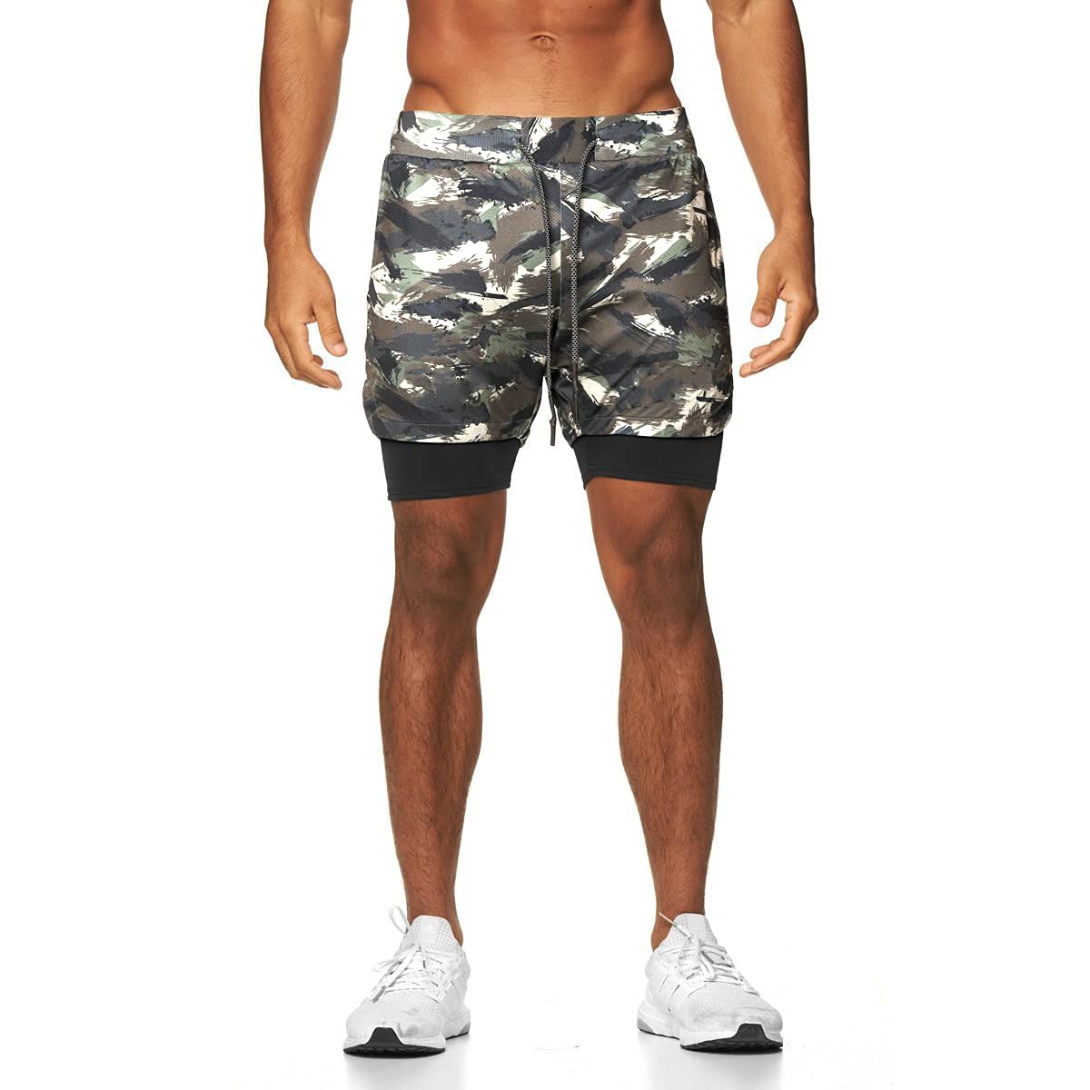 BOOMLEMON Men's 2-in-1 Running Shorts with Built-in Liner - Quick Dry Workout Gym Training Athletic Short Pants with Towel Loop - Perfect for Jogging, Basketball & Fitness Training
