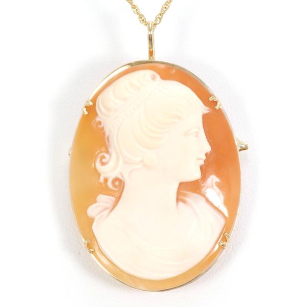 18K Yellow Gold Shell Cameo 2-Way Convertible Necklace & Brooch - Vintage Jewelry for Women, Elegant Gift for Mother's Day, Wedding & Special Occasions