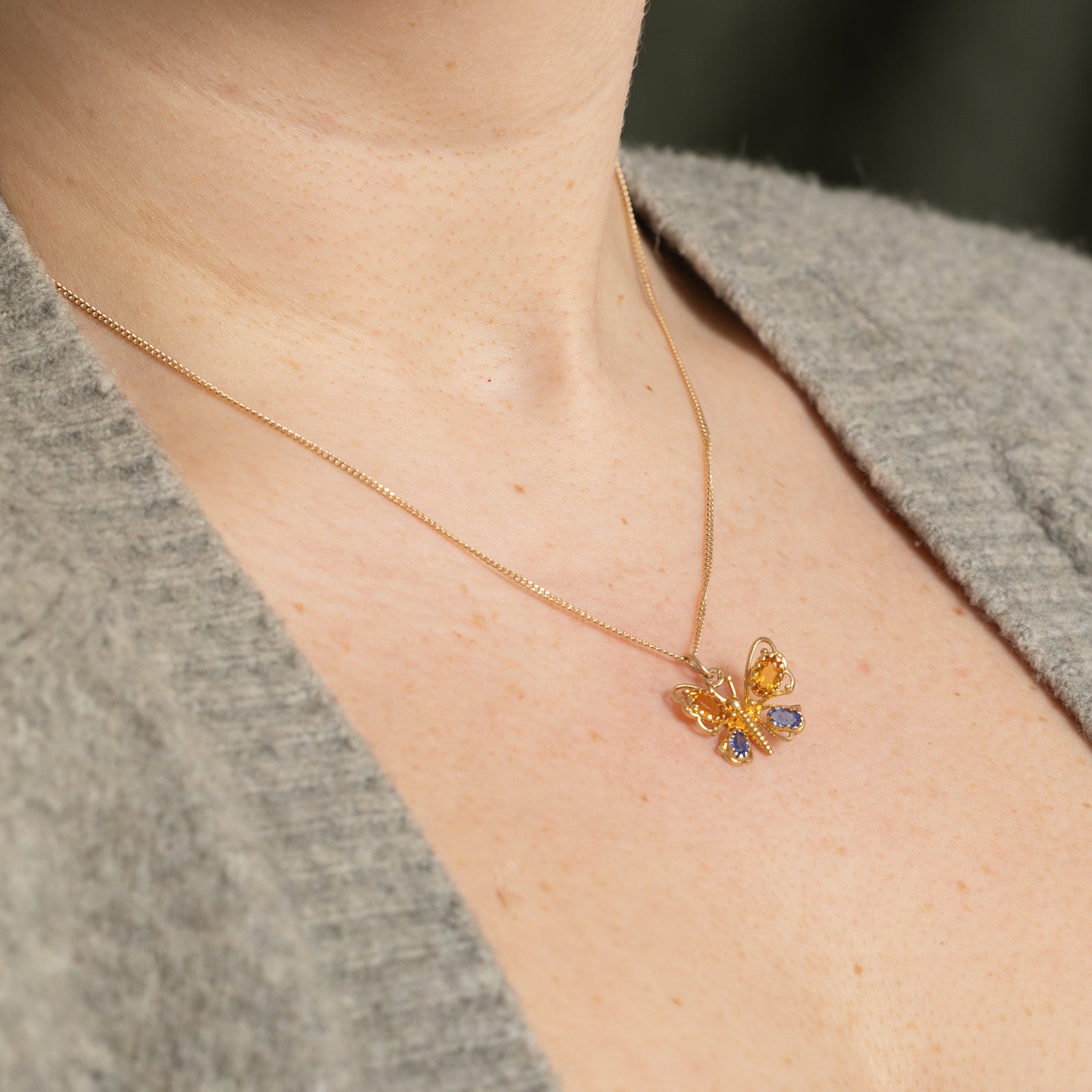 1.20ctw Blue & Yellow Paste Glass Butterfly Pendant Necklace - Elegant Handmade Jewelry for Women, Perfect Gift for Birthday, Anniversary & Special Occasions