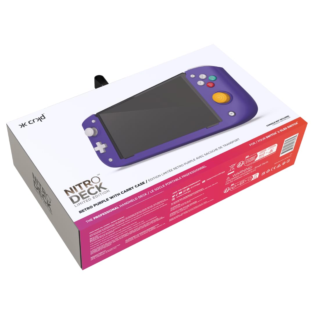 CRKD Nitro Deck Limited Edition with Carry Case - Professional Handheld Controller for Nintendo Switch & OLED | Zero Stick Drift | Retro Purple Nostalgia Collection | Perfect for Gaming on the Go & Travel