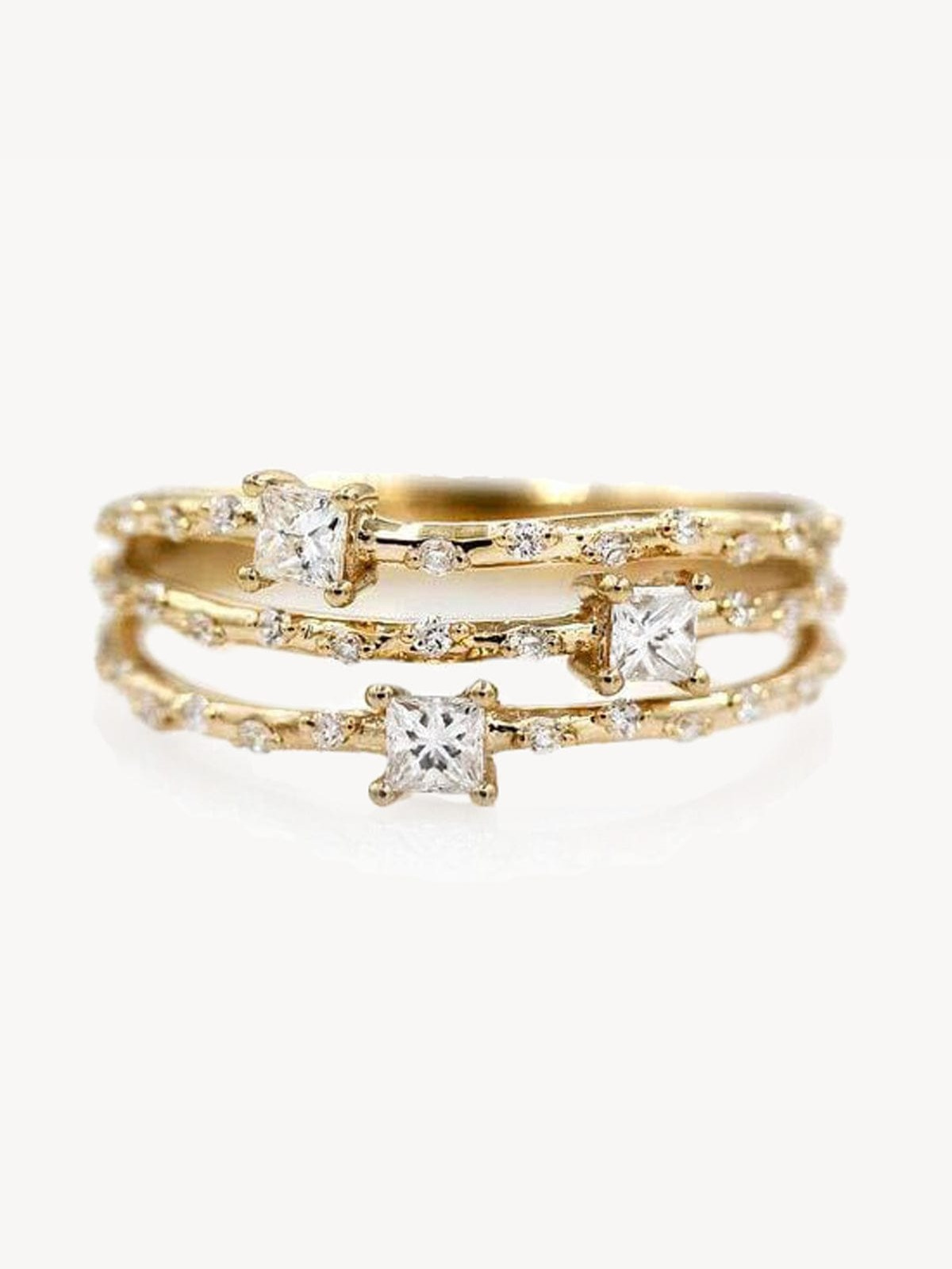 Starry Diamond Triple Band Ring - Elegant 3 Row Stackable Wedding Engagement Ring for Women - Perfect for Anniversaries, Proposals & Special Occasions