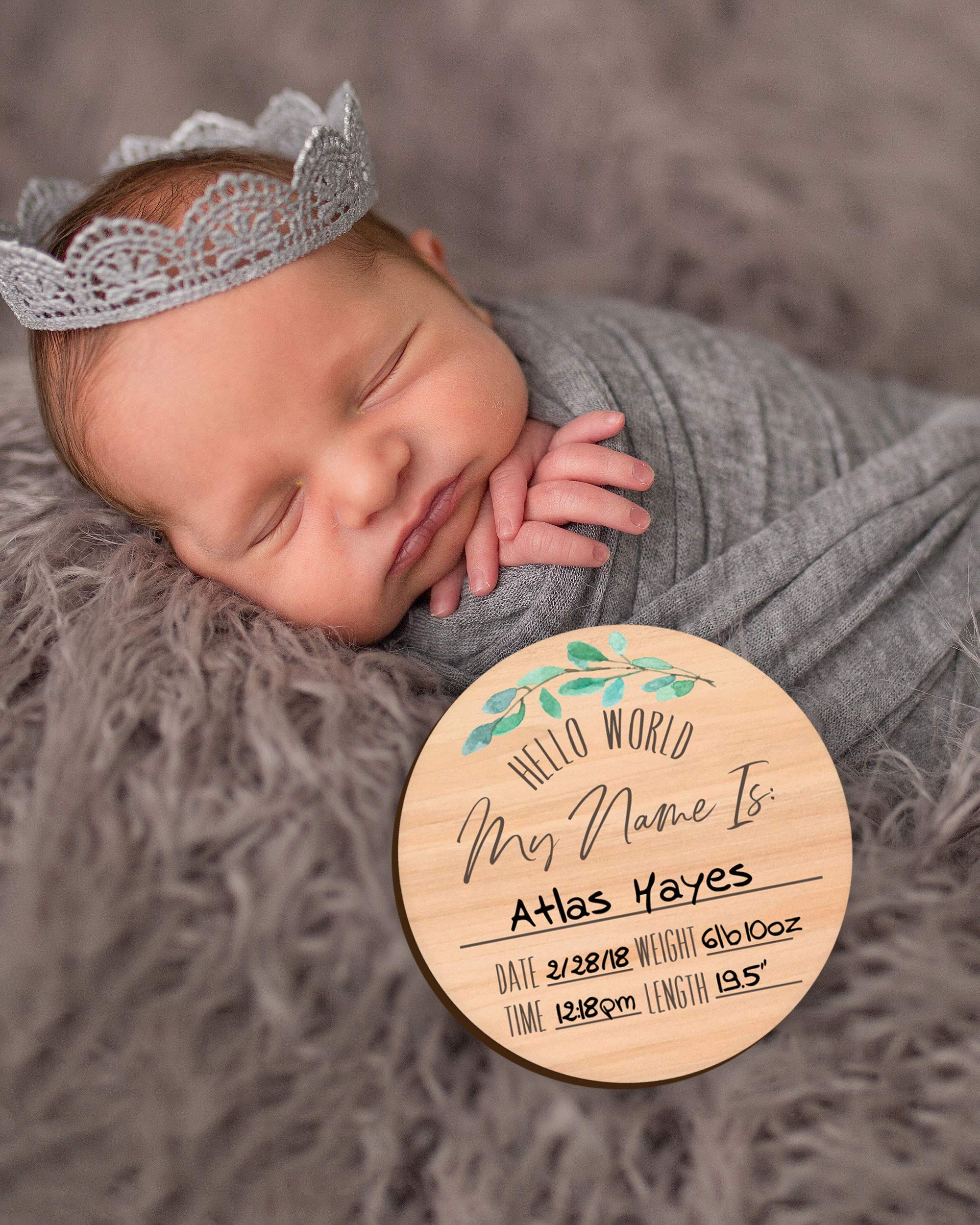 Personalized Baby Announcement Wooden Circle - Custom Newborn Stats Card & Name Sign for Birth Announcements, Newborn Photos, and Hospital Decor - Perfect for Baby Showers, Nurseries, and Keepsake Gifts