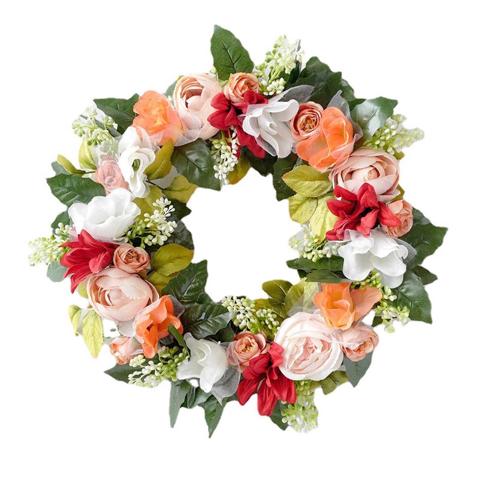 DEDEMCO 16 Inch Artificial Silk Rose Flower Wreath with Green Eucalyptus - Elegant Front Door Decor for Home, Wedding Party & Spring Welcome Garland | Perfect for Indoor/Outdoor Decorations, Housewarming Gifts & Seasonal Door Hanging
